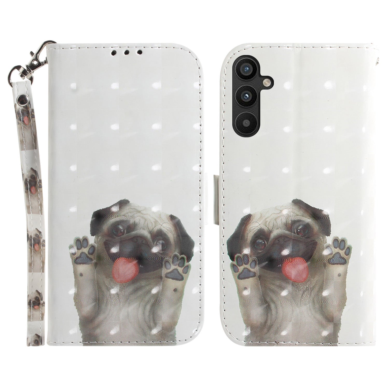 Anti-fall Phone Cover for Samsung Galaxy A34 5G PU Leather Foldable Stand Wallet 3D Pattern Printing Phone Case with Strap