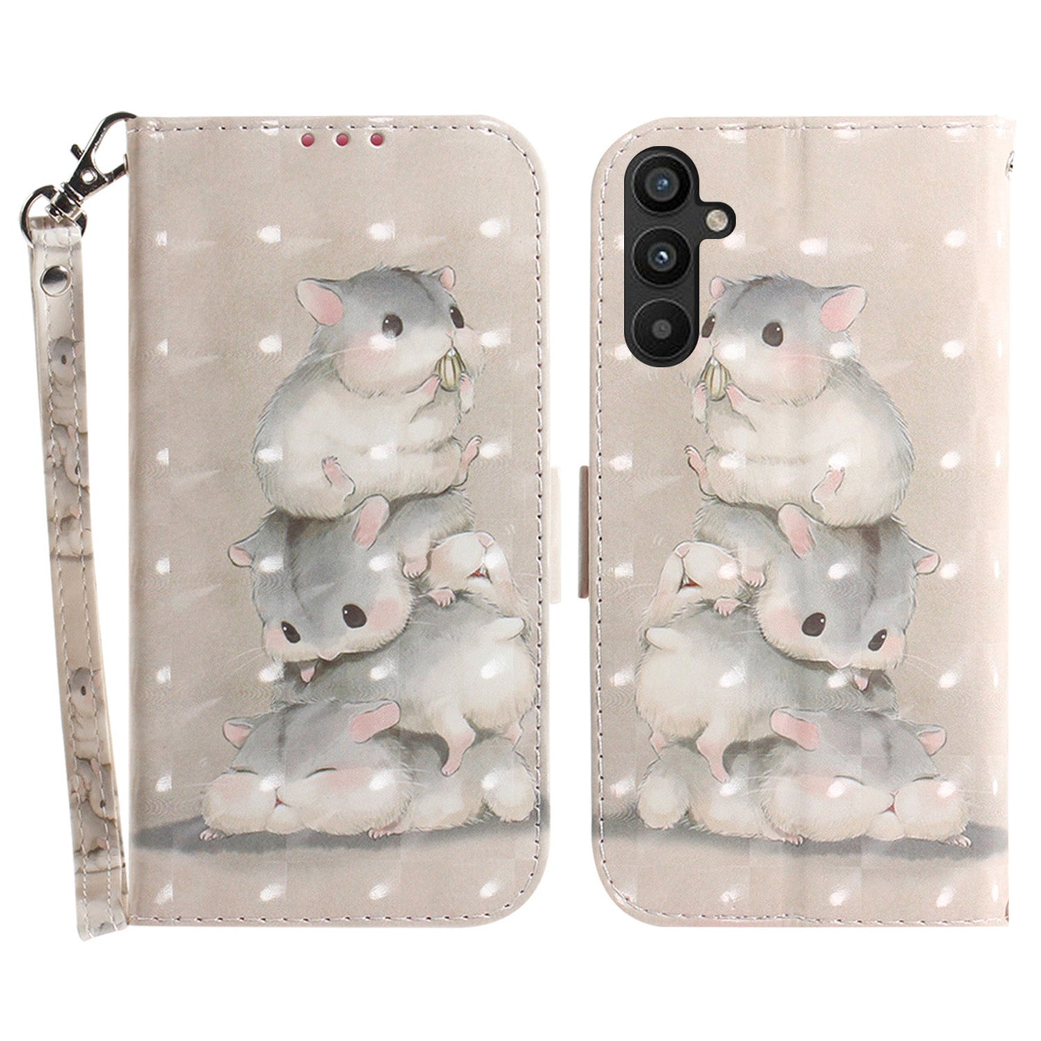 For Samsung Galaxy A54 5G PU Leather 3D Pattern Printing Stand Wallet Drop-proof Phone Case with Strap