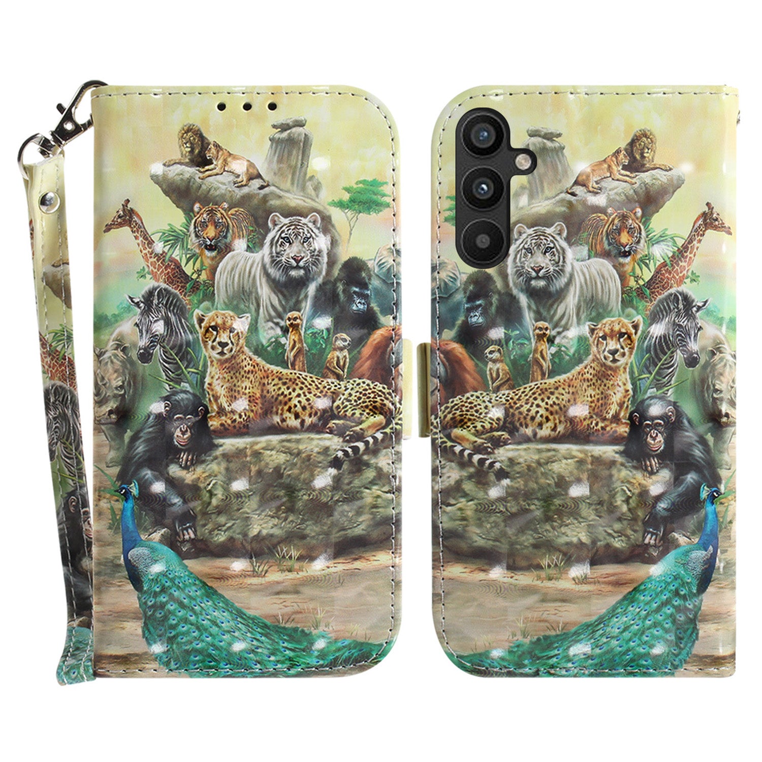 For Samsung Galaxy A54 5G PU Leather 3D Pattern Printing Stand Wallet Drop-proof Phone Case with Strap
