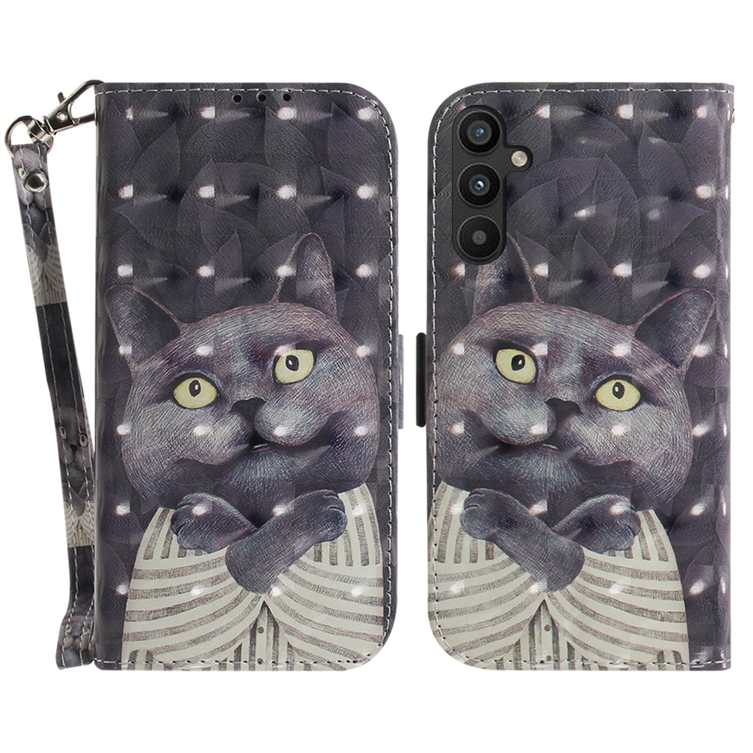 For Samsung Galaxy A54 5G PU Leather 3D Pattern Printing Stand Wallet Drop-proof Phone Case with Strap