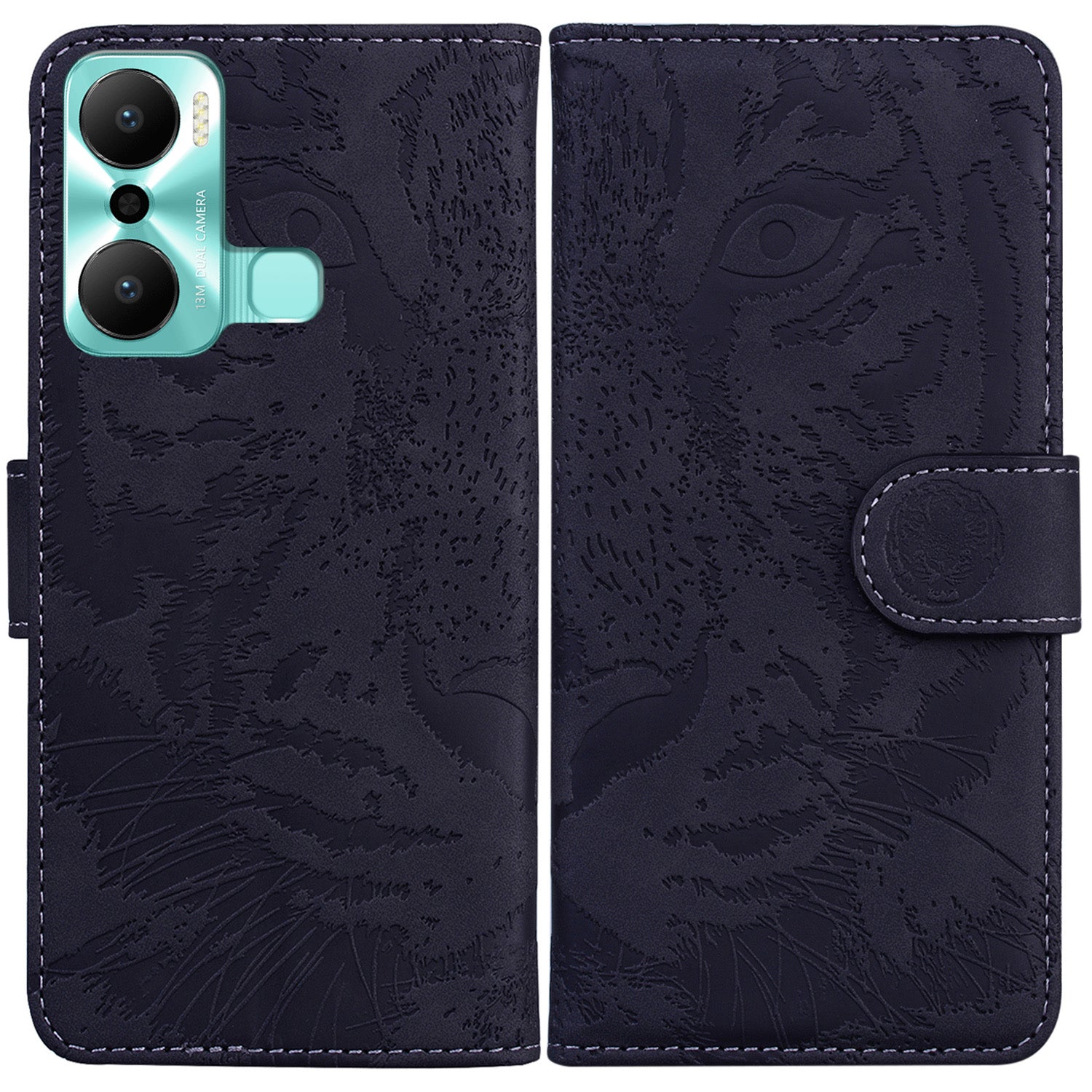Wallet Phone Cover for Infinix Hot 20 Play 4G PU Leather Hands-free Stand Magnetic Clasp Tiger Pattern Imprinted Pattern Phone Case