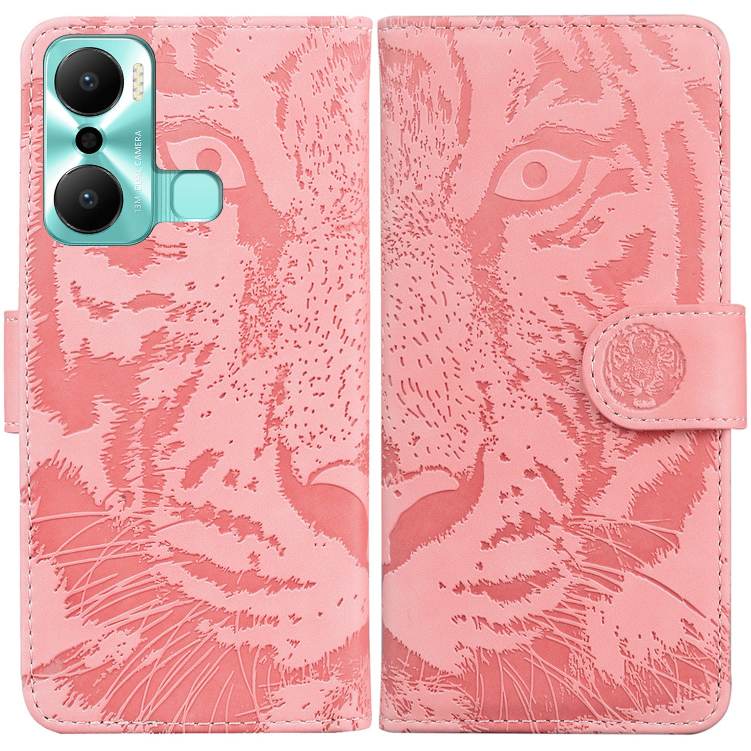 Wallet Phone Cover for Infinix Hot 20 Play 4G PU Leather Hands-free Stand Magnetic Clasp Tiger Pattern Imprinted Pattern Phone Case