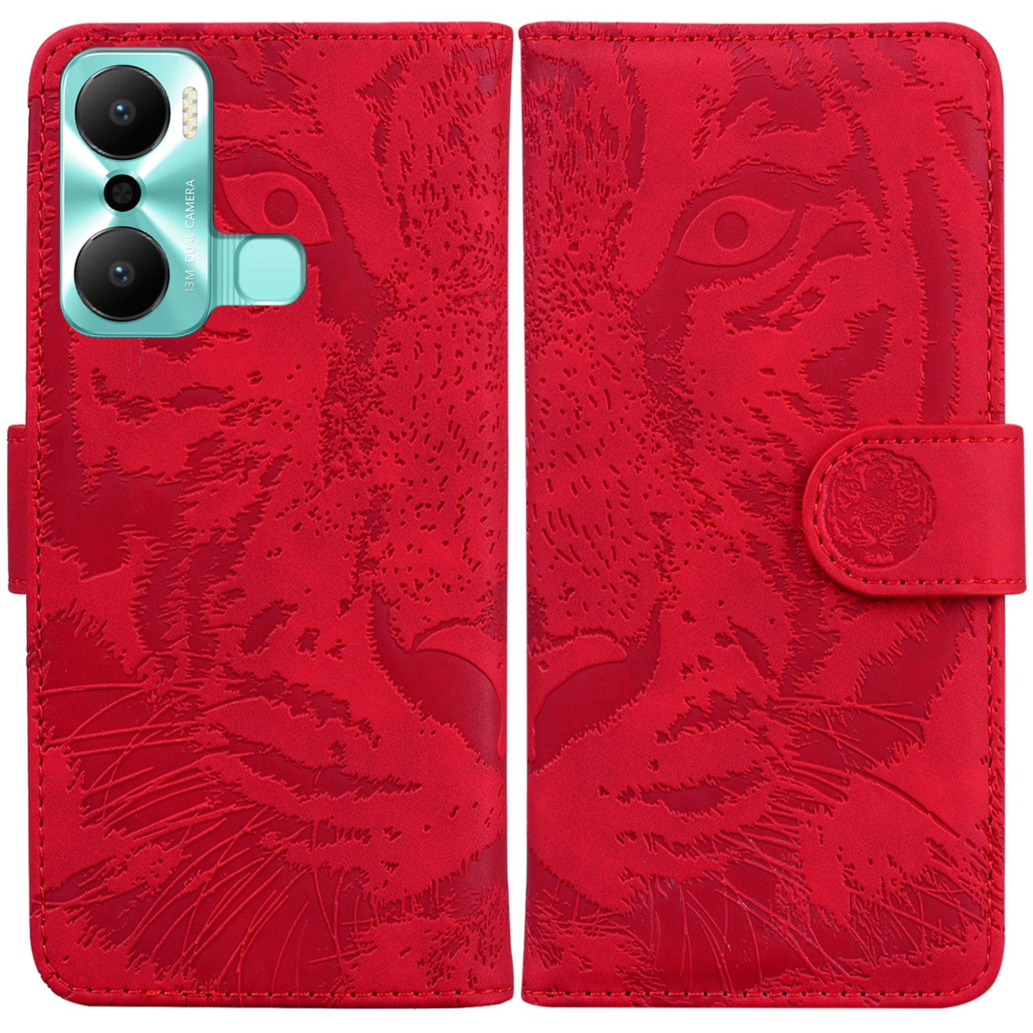 Wallet Phone Cover for Infinix Hot 20 Play 4G PU Leather Hands-free Stand Magnetic Clasp Tiger Pattern Imprinted Pattern Phone Case
