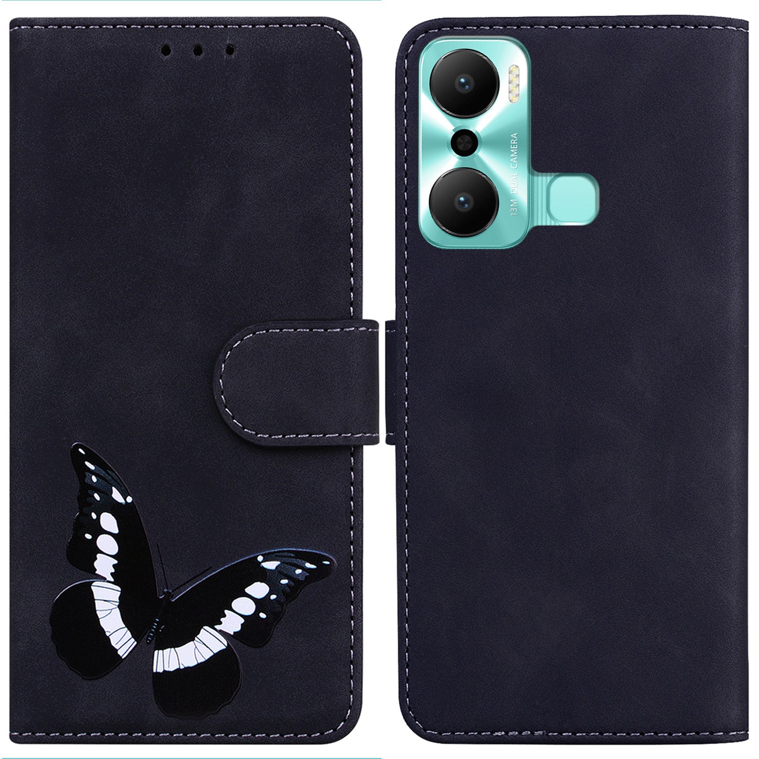 Butterfly Pattern Printing Wallet Phone Case for Infinix Hot 20 Play 4G Full Coverage TPU PU Leather Skin-touch Feeling Phone Cover
