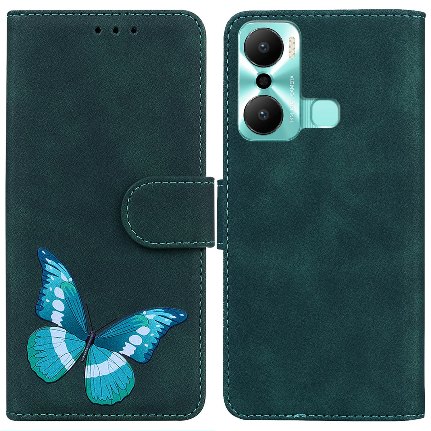 Butterfly Pattern Printing Wallet Phone Case for Infinix Hot 20 Play 4G Full Coverage TPU PU Leather Skin-touch Feeling Phone Cover