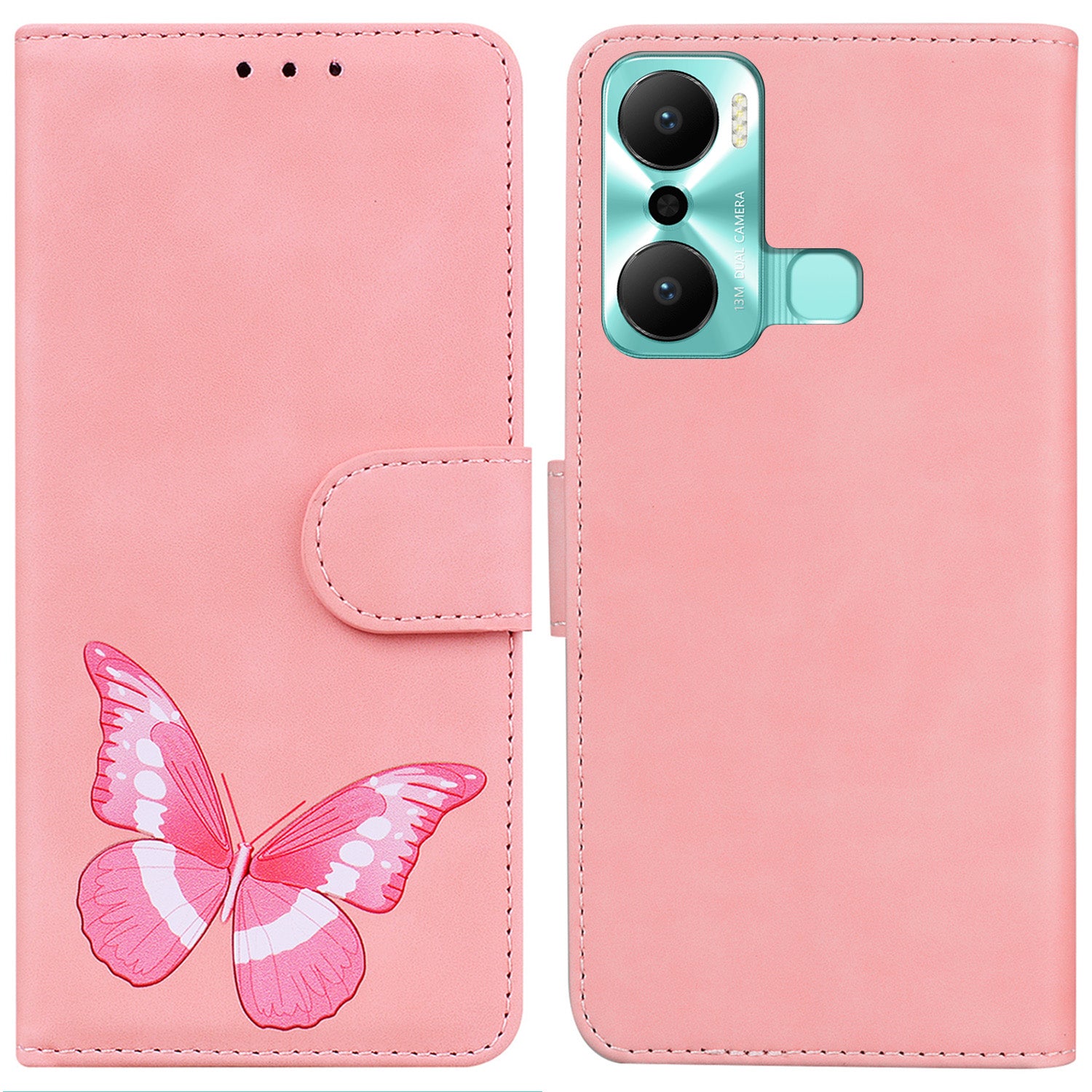 Butterfly Pattern Printing Wallet Phone Case for Infinix Hot 20 Play 4G Full Coverage TPU PU Leather Skin-touch Feeling Phone Cover
