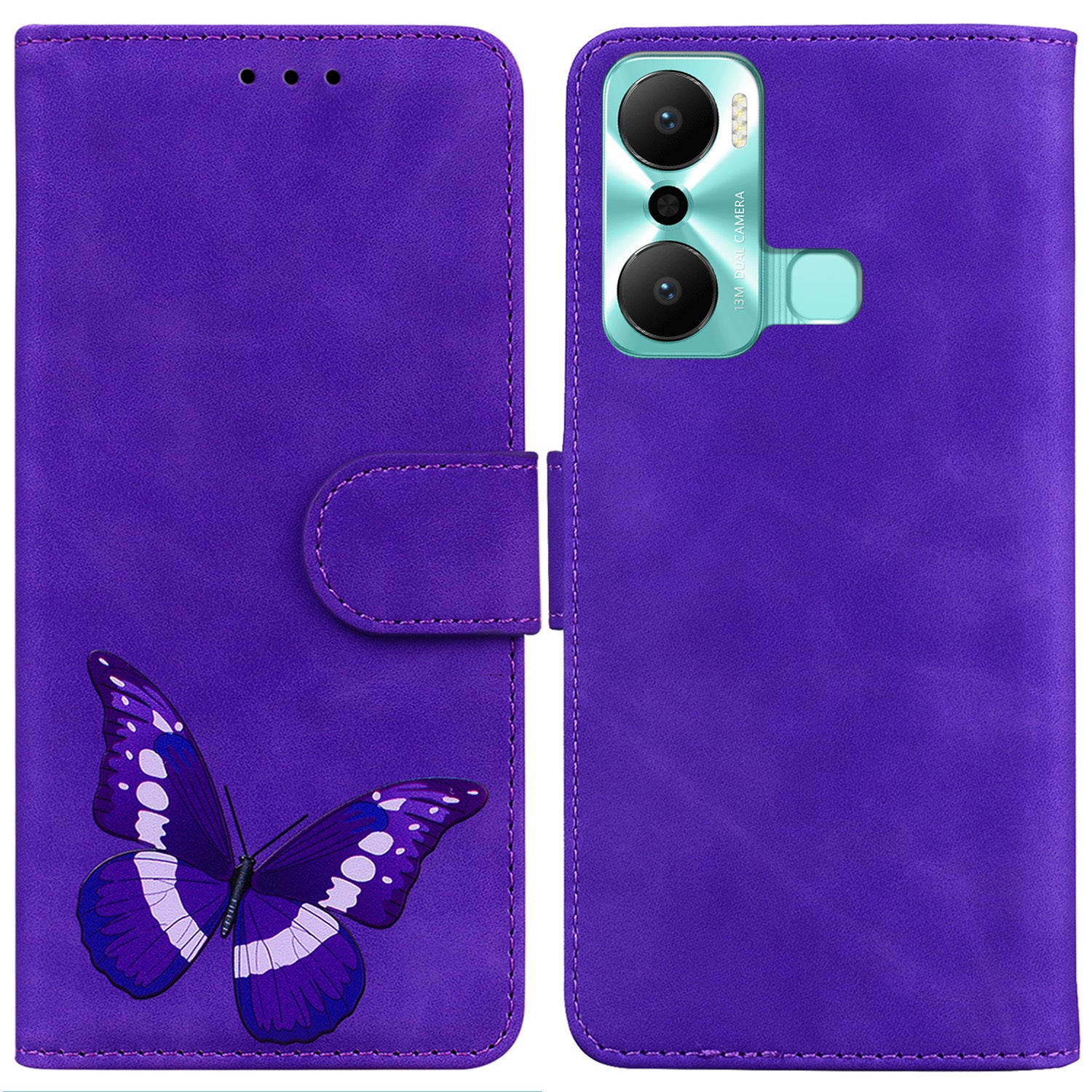 Butterfly Pattern Printing Wallet Phone Case for Infinix Hot 20 Play 4G Full Coverage TPU PU Leather Skin-touch Feeling Phone Cover