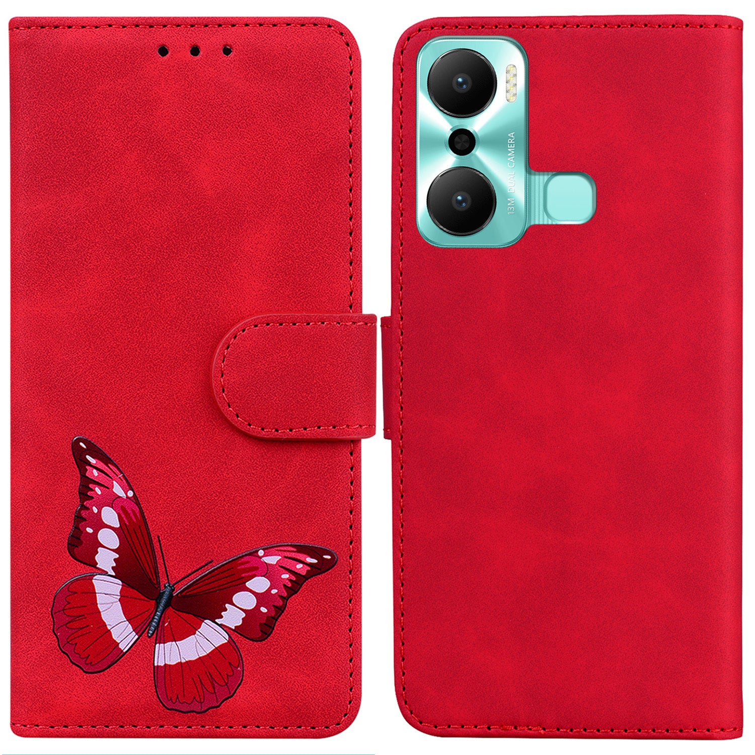 Butterfly Pattern Printing Wallet Phone Case for Infinix Hot 20 Play 4G Full Coverage TPU PU Leather Skin-touch Feeling Phone Cover