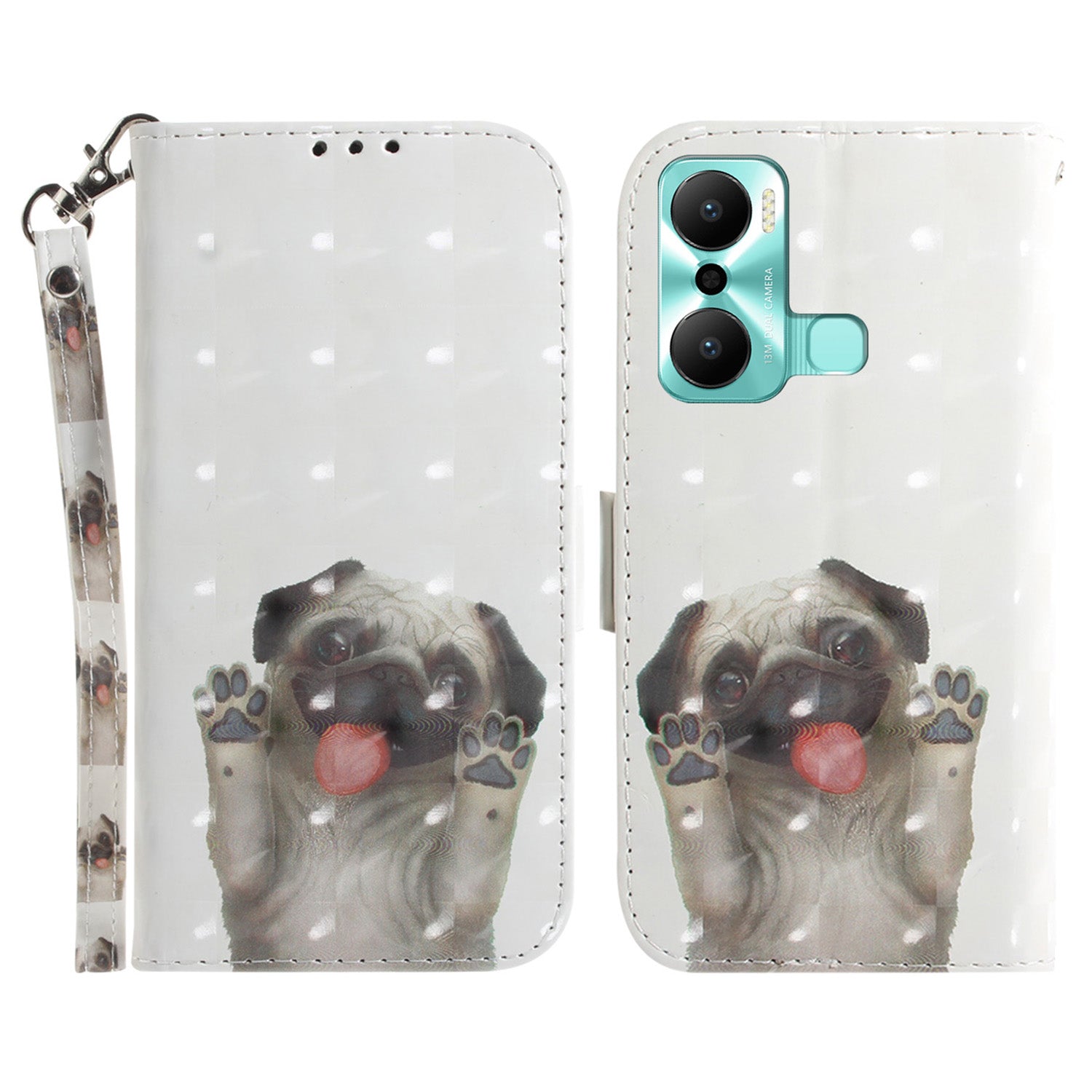 For Infinix Hot 20 Play 4G PU Leather Stand Wallet Phone Case 3D Pattern Printing Anti-scratch Phone Cover with Strap