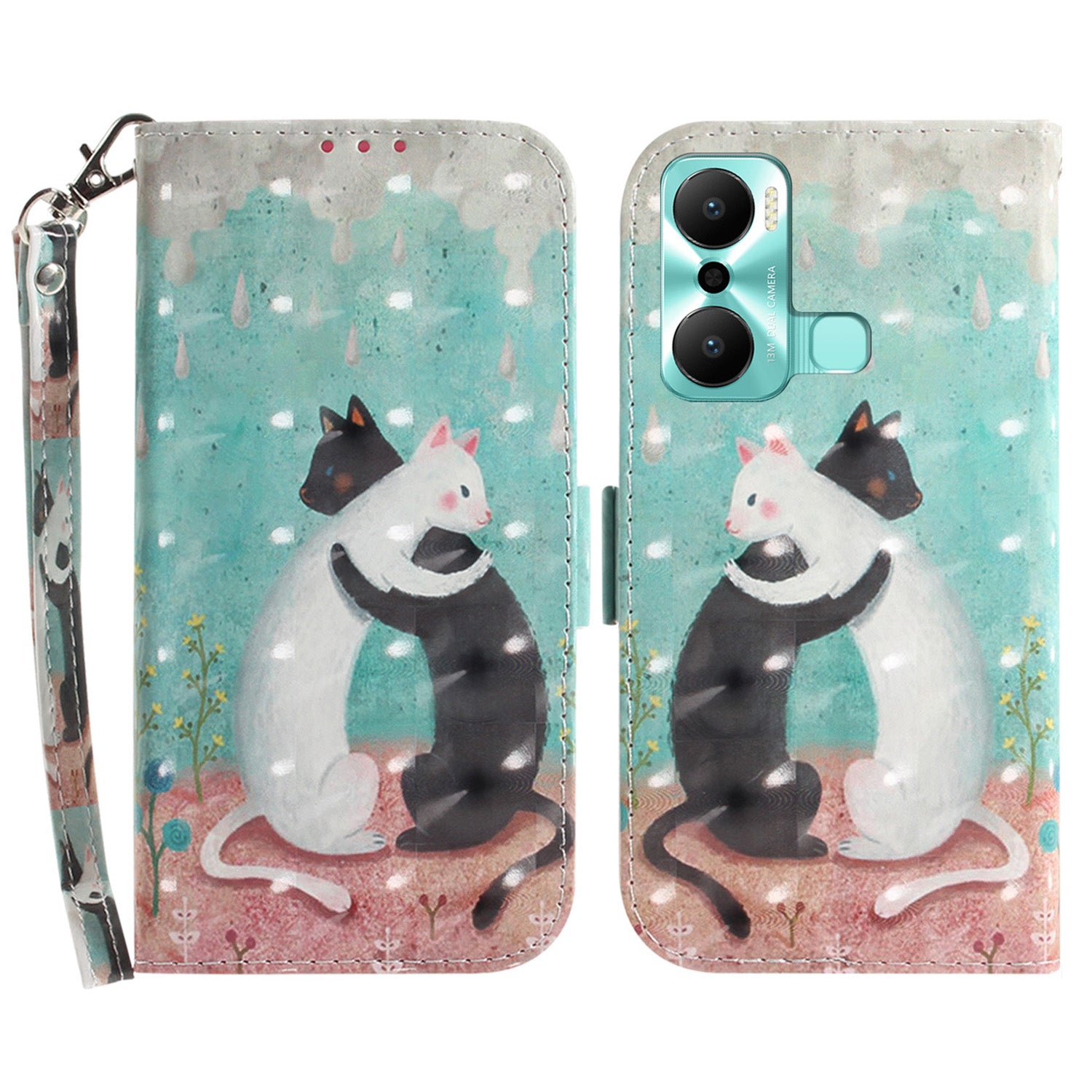 For Infinix Hot 20 Play 4G PU Leather Stand Wallet Phone Case 3D Pattern Printing Anti-scratch Phone Cover with Strap