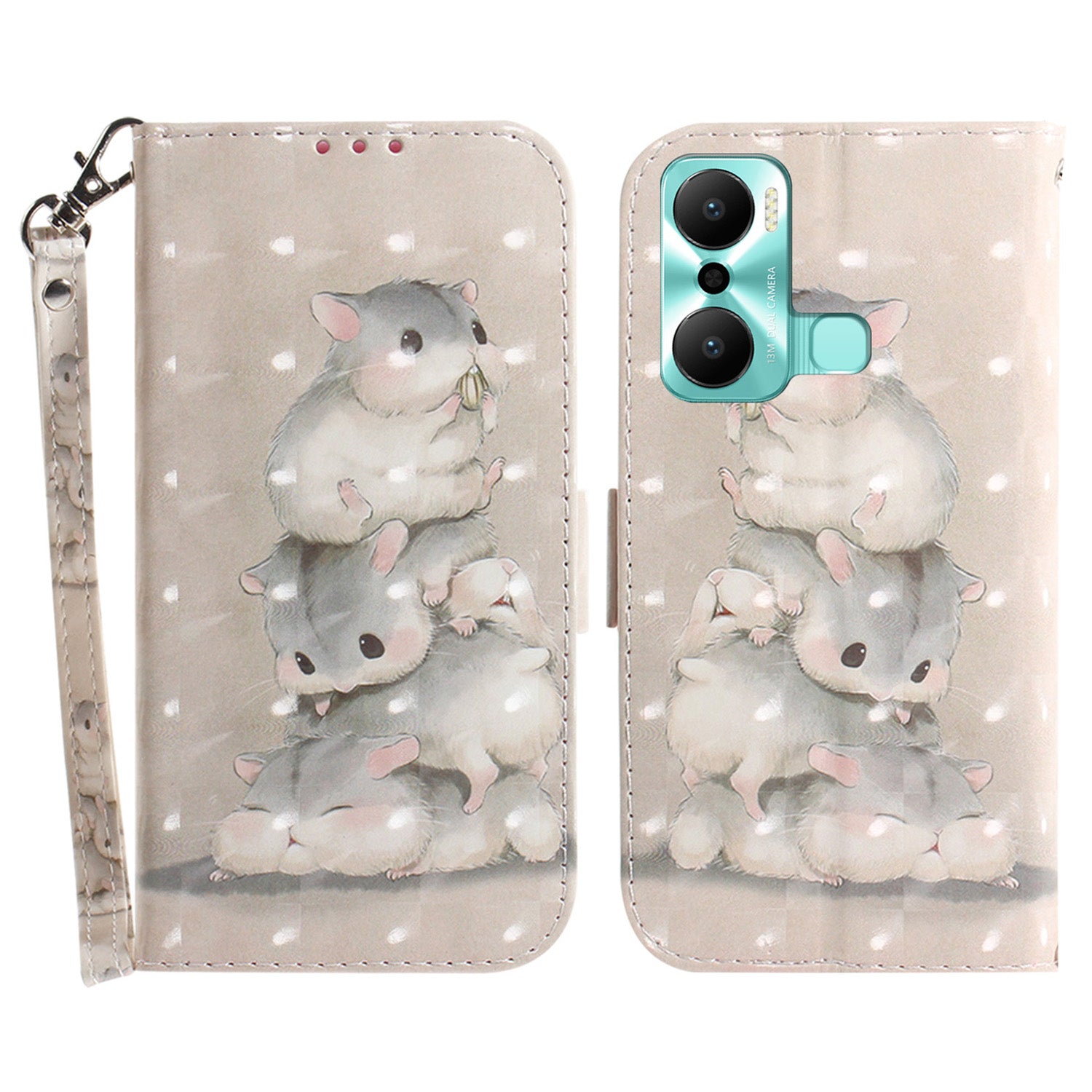 For Infinix Hot 20 Play 4G PU Leather Stand Wallet Phone Case 3D Pattern Printing Anti-scratch Phone Cover with Strap