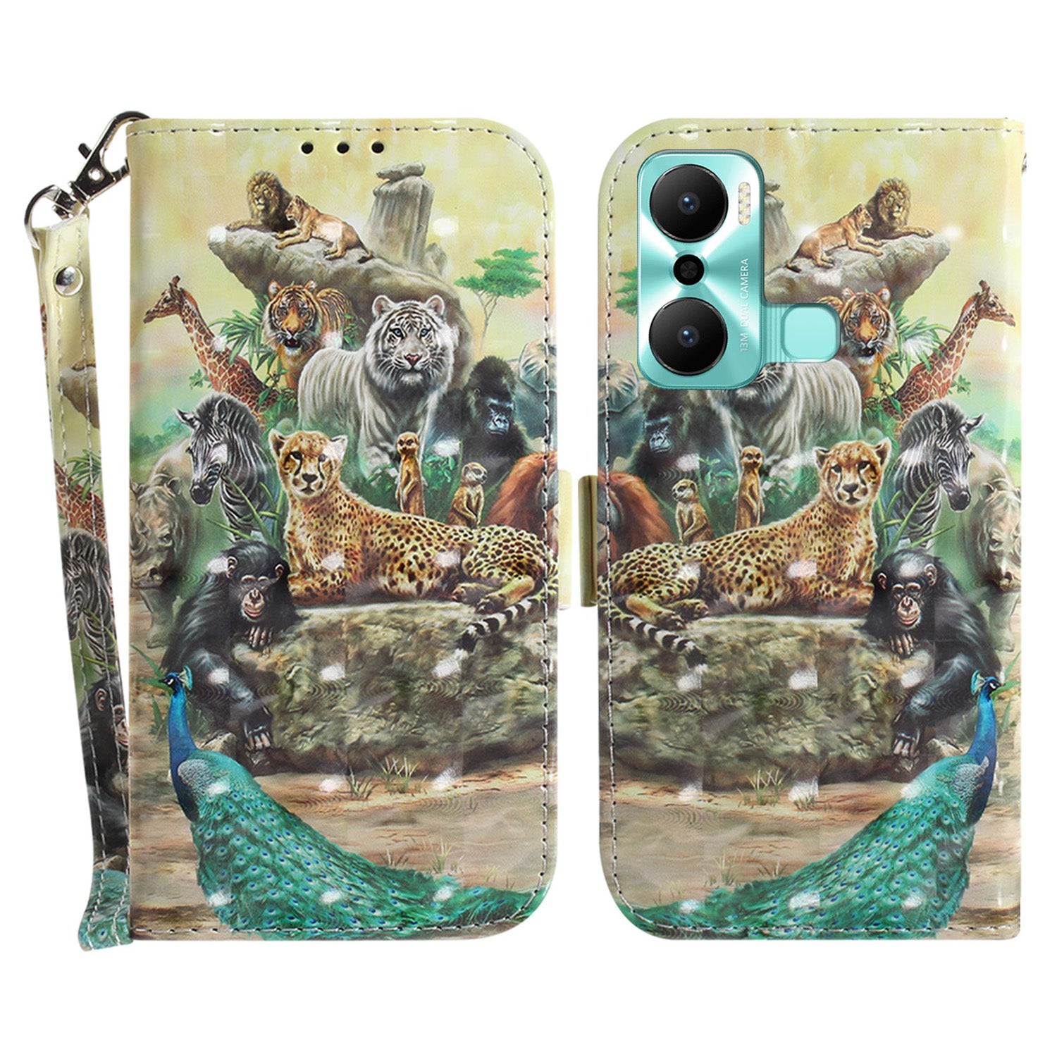 For Infinix Hot 20 Play 4G PU Leather Stand Wallet Phone Case 3D Pattern Printing Anti-scratch Phone Cover with Strap