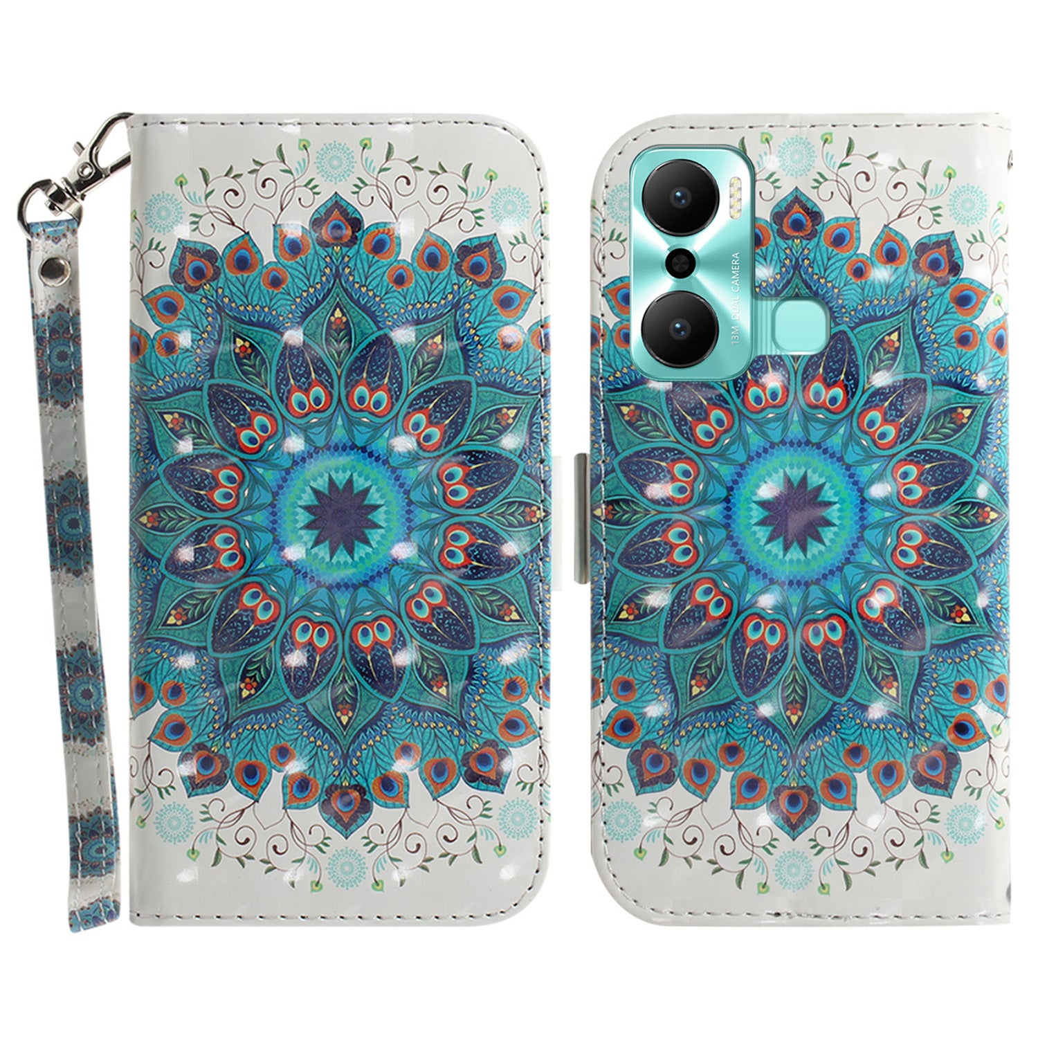 For Infinix Hot 20 Play 4G PU Leather Stand Wallet Phone Case 3D Pattern Printing Anti-scratch Phone Cover with Strap