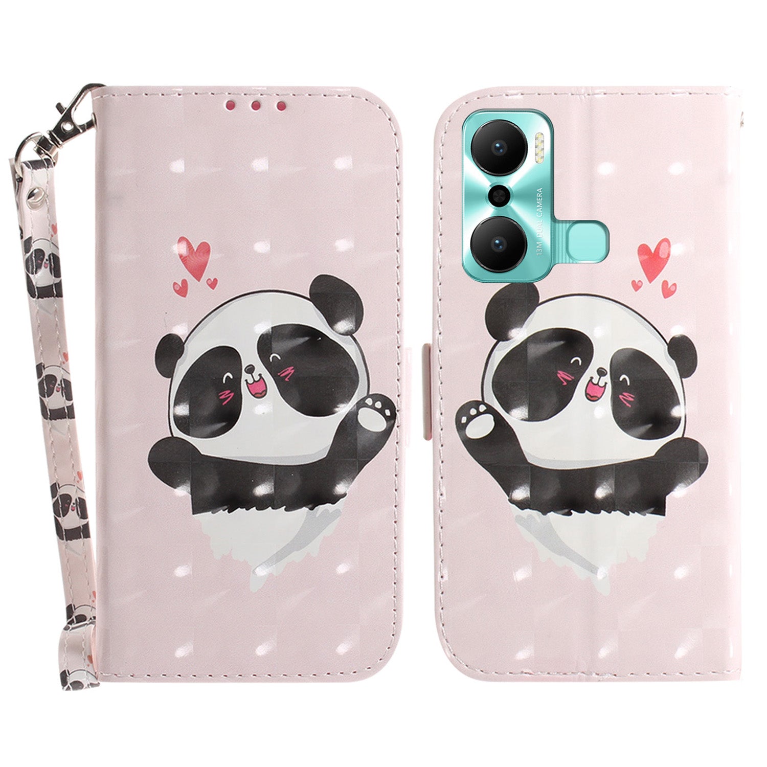 For Infinix Hot 20 Play 4G PU Leather Stand Wallet Phone Case 3D Pattern Printing Anti-scratch Phone Cover with Strap