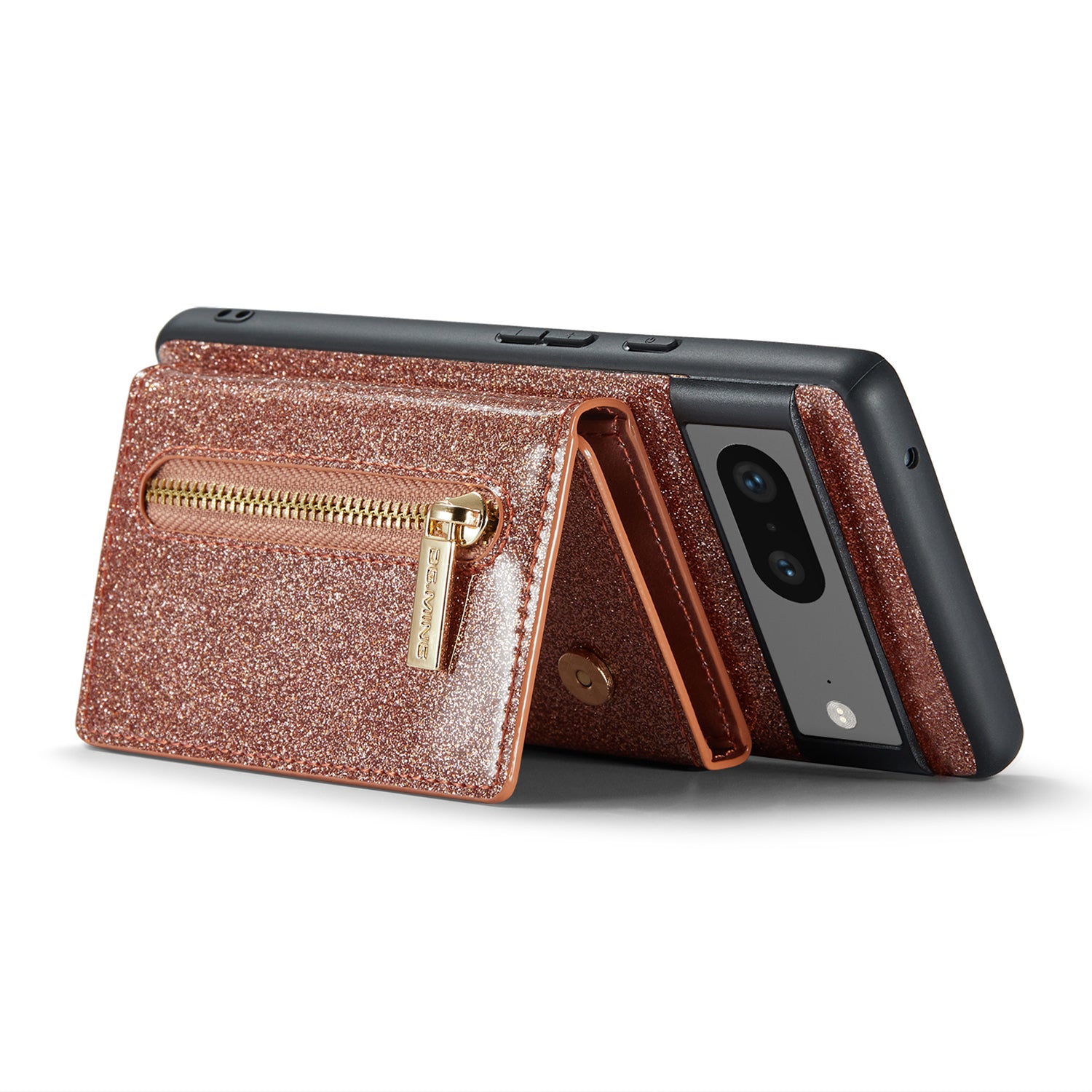 DG.MING M3 Series For Google Pixel 7 5G Magnetic Detachable Glitter Bling Powder PU Leather Phone Cover Wallet Kickstand Shockproof Phone Case