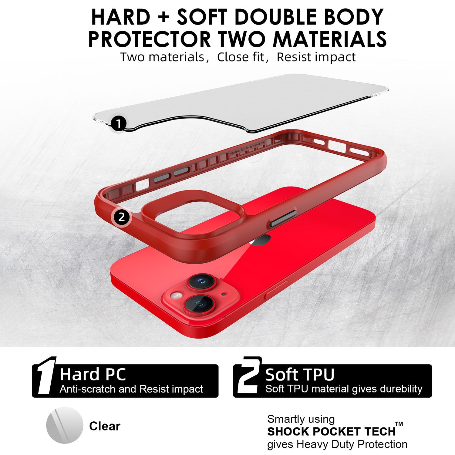 Combat X Mode Hard PC Back Soft TPU Bumper Case for iPhone 14 Transparent Protective Phone Cover