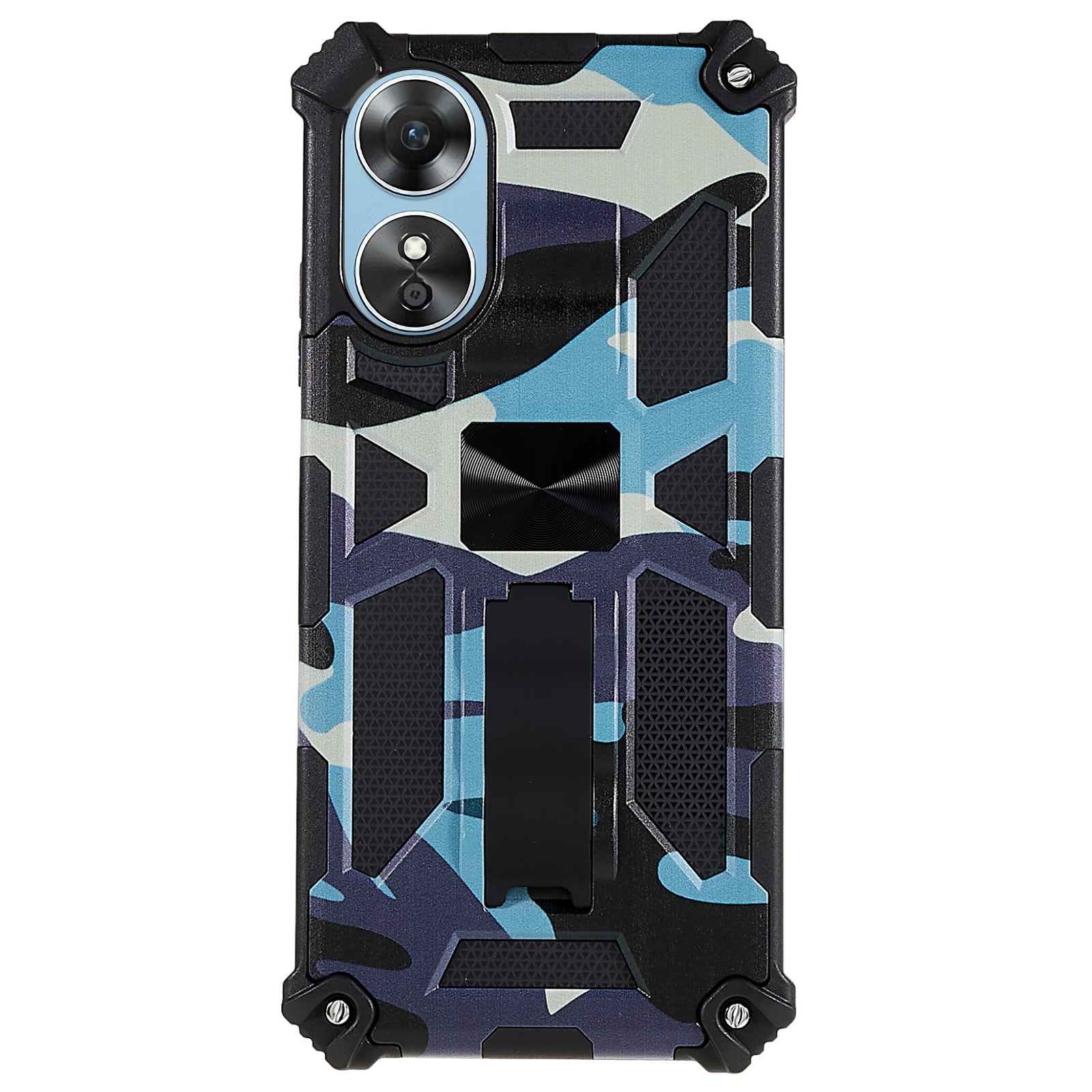 Pro Oppo A17 4G A17k 4G Maskovací design Stojánek Kryt proti poškrábání Měkký TPU Pevný PC Dvojitá ochrana Nárazuvzdorné pouzdro na telefon