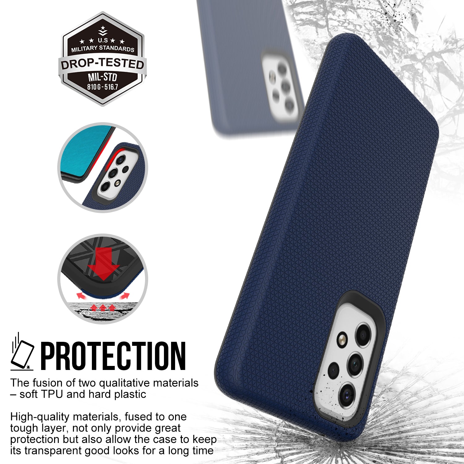 Pro Samsung Galaxy A53 5G Ochranný kryt Triangle Military Grade TPU PC Hybrid Case odolné proti pádu Zadní kryt