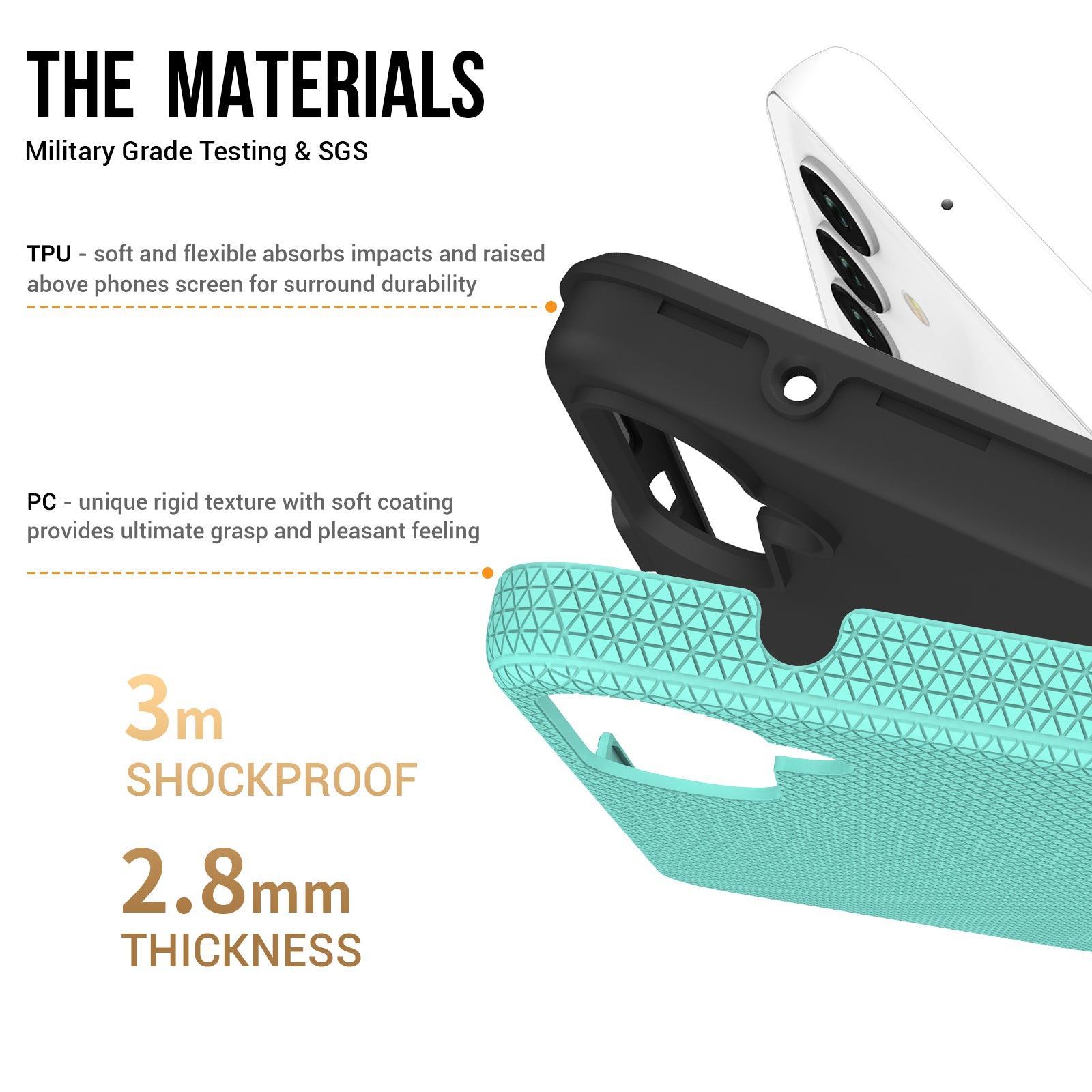 TPU PC Cover for Samsung Galaxy A14 5G Hybrid Case Triangle Military Grade Drop-proof Back Shell