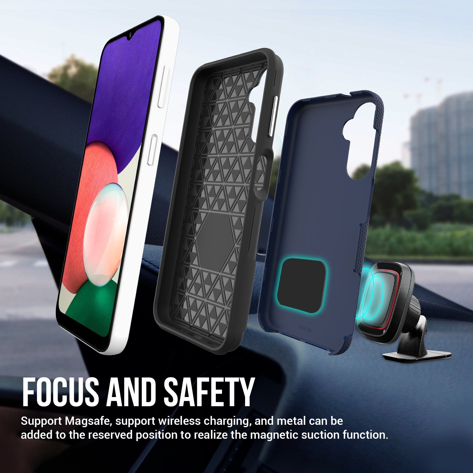 TPU PC Cover for Samsung Galaxy A14 5G Hybrid Case Triangle Military Grade Drop-proof Back Shell