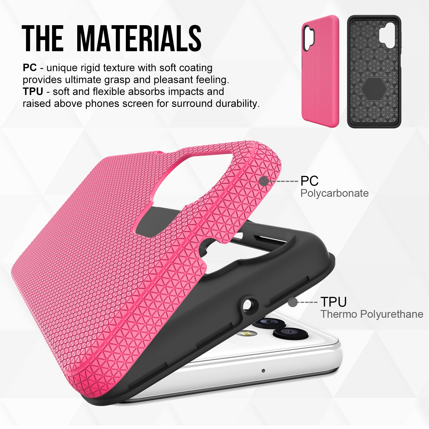 Pro Samsung Galaxy A32 5G trojúhelníkový odvod tepla TPU PC Protiskluzové pouzdro na telefon tenký zadní kryt odolný proti poškrábání