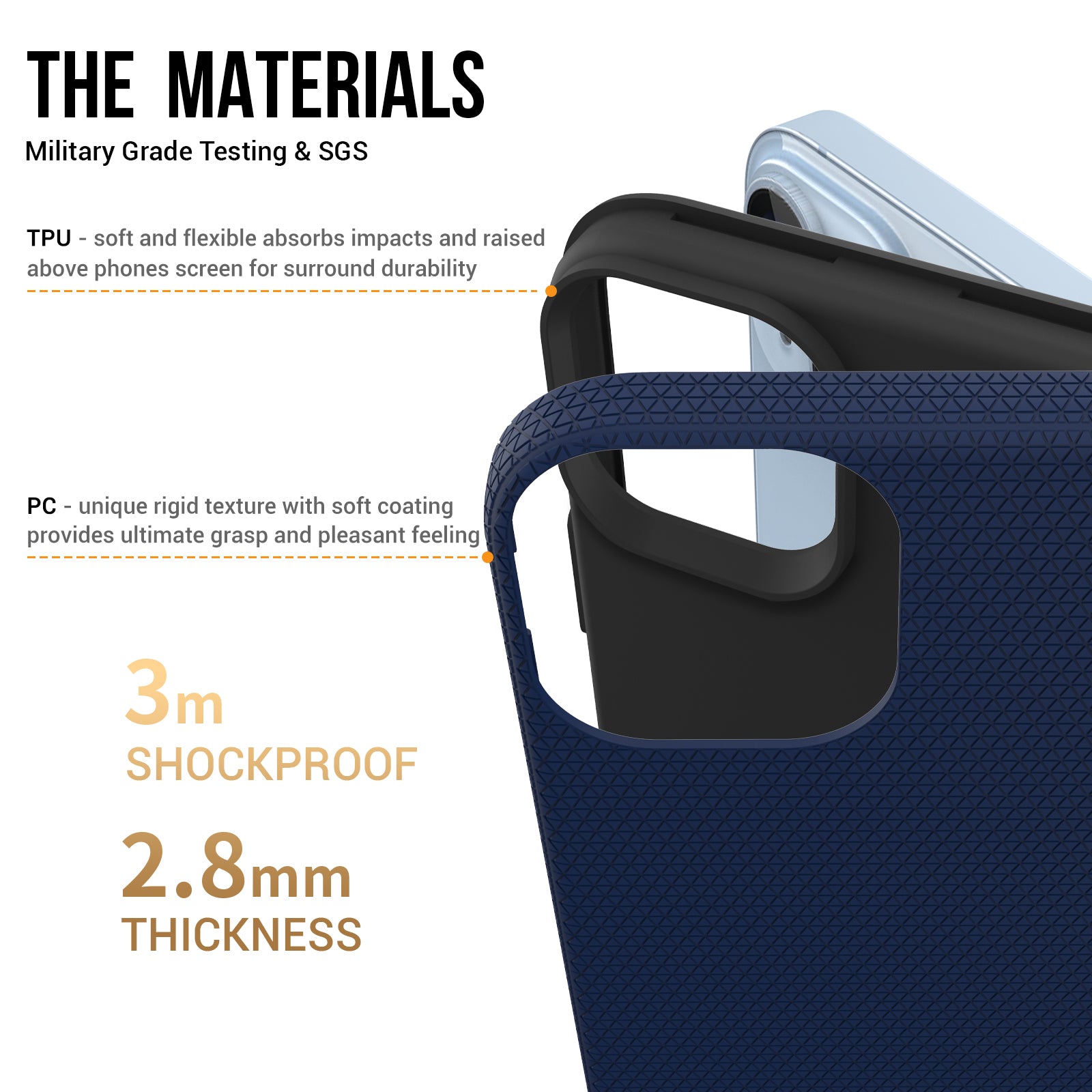 Anti-scratch Phone Case For iPhone 14 Triangle Heat Dissipation TPU PC Military Grade Drop-proof Back Cover