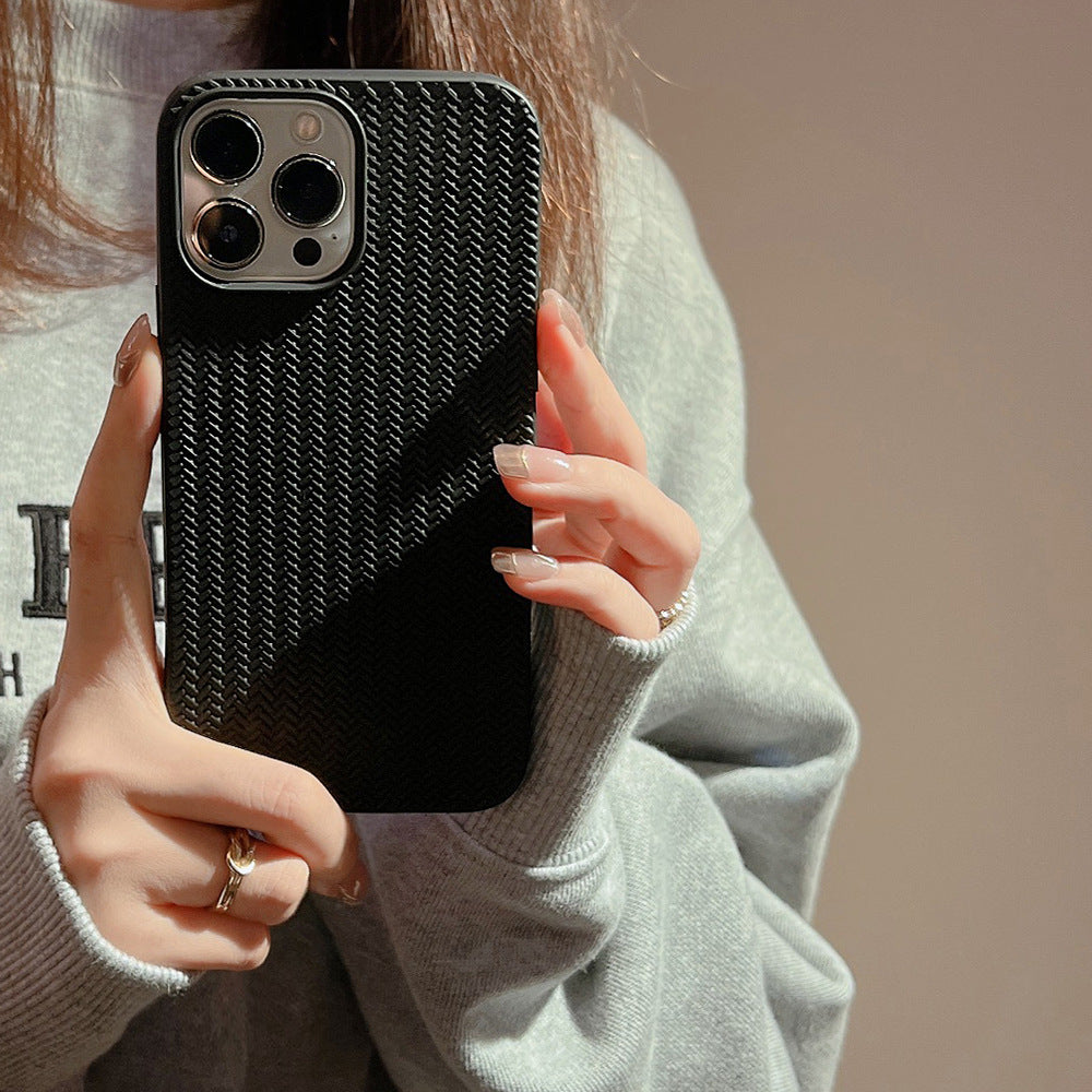 Back Shell for iPhone 14 Pro Woven Texture Soft TPU Protective Case Anti-fall Phone Cover