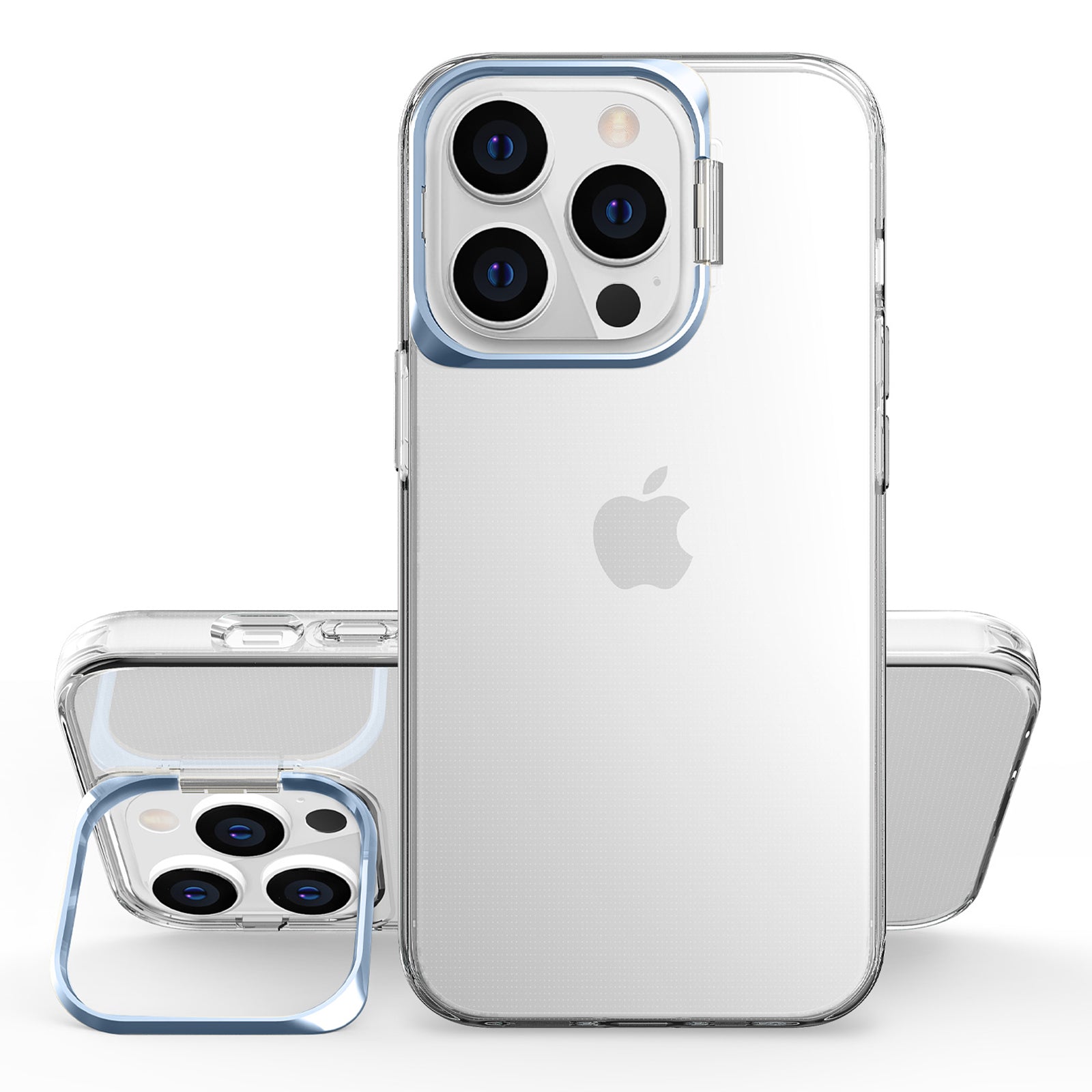 For iPhone 14 Pro Max Apex Capsule Series Clear TPU Back Case 4 Corners Airbags Cover Metal Camera Frame with Kickstand