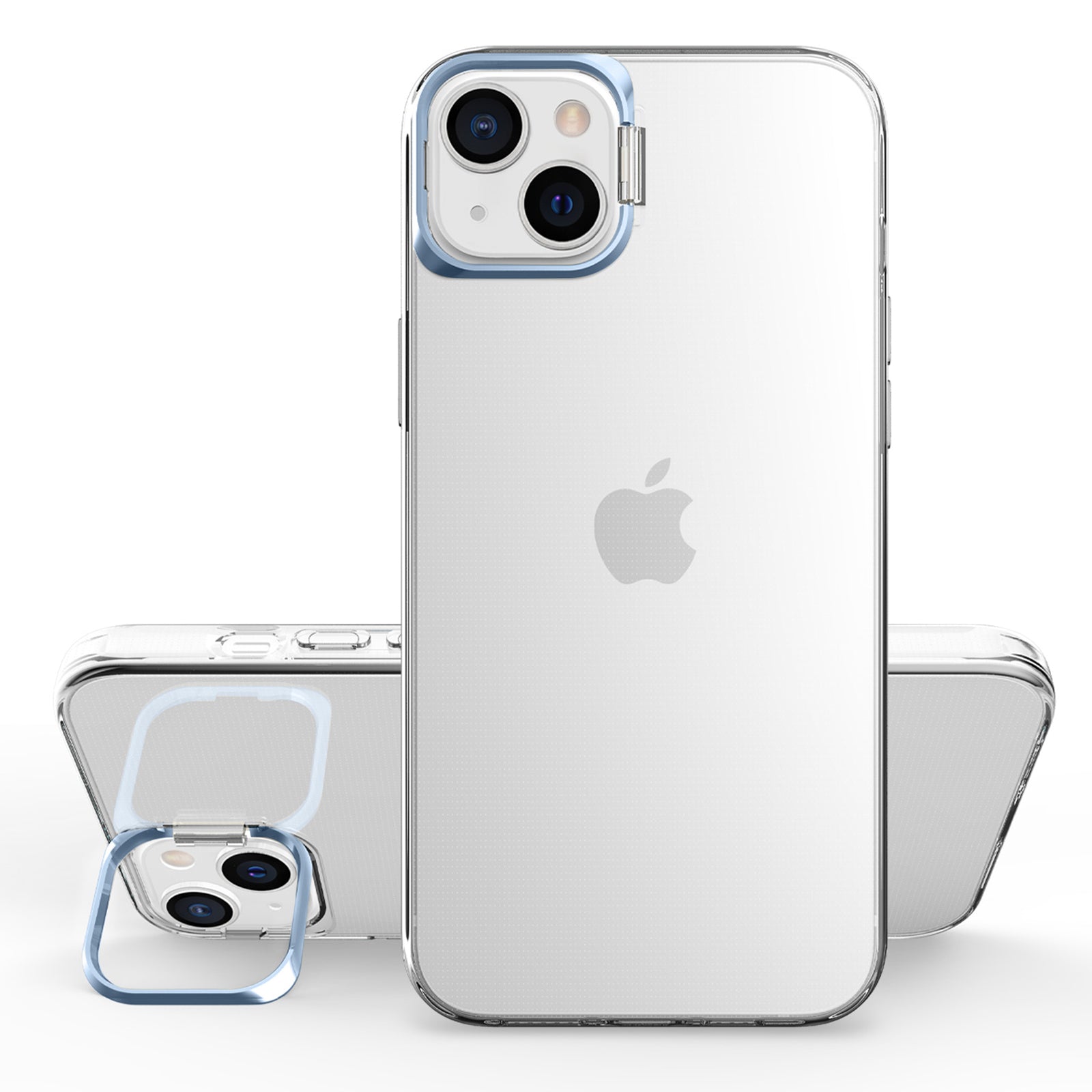 For iPhone 13 6.1 inch 14 Apex Capsule Series Anti-yellowing Phone Case Kickstand Clear 4 Corners Airbags Protective Soft TPU Phone Cover with Metal Camera Frame