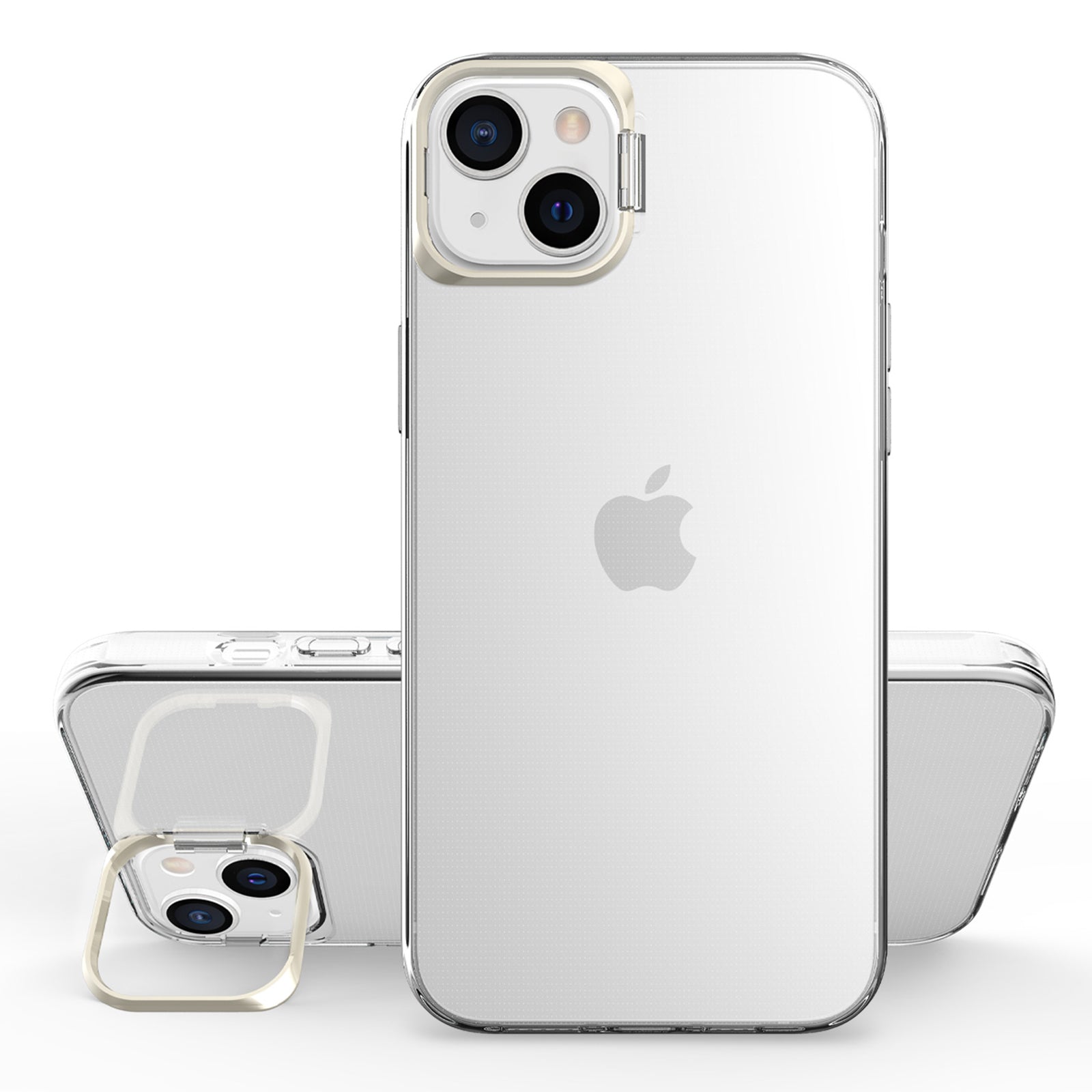 For iPhone 13 6.1 inch 14 Apex Capsule Series Anti-yellowing Phone Case Kickstand Clear 4 Corners Airbags Protective Soft TPU Phone Cover with Metal Camera Frame