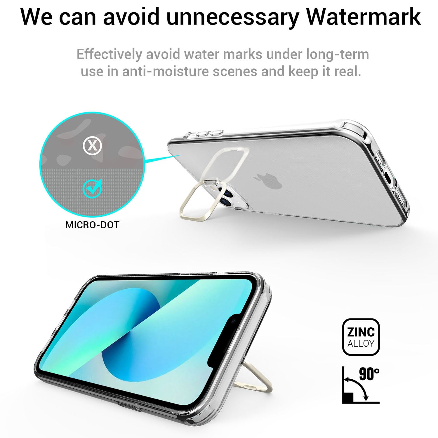 For iPhone 13 6.1 inch 14 Apex Capsule Series Anti-yellowing Phone Case Kickstand Clear 4 Corners Airbags Protective Soft TPU Phone Cover with Metal Camera Frame