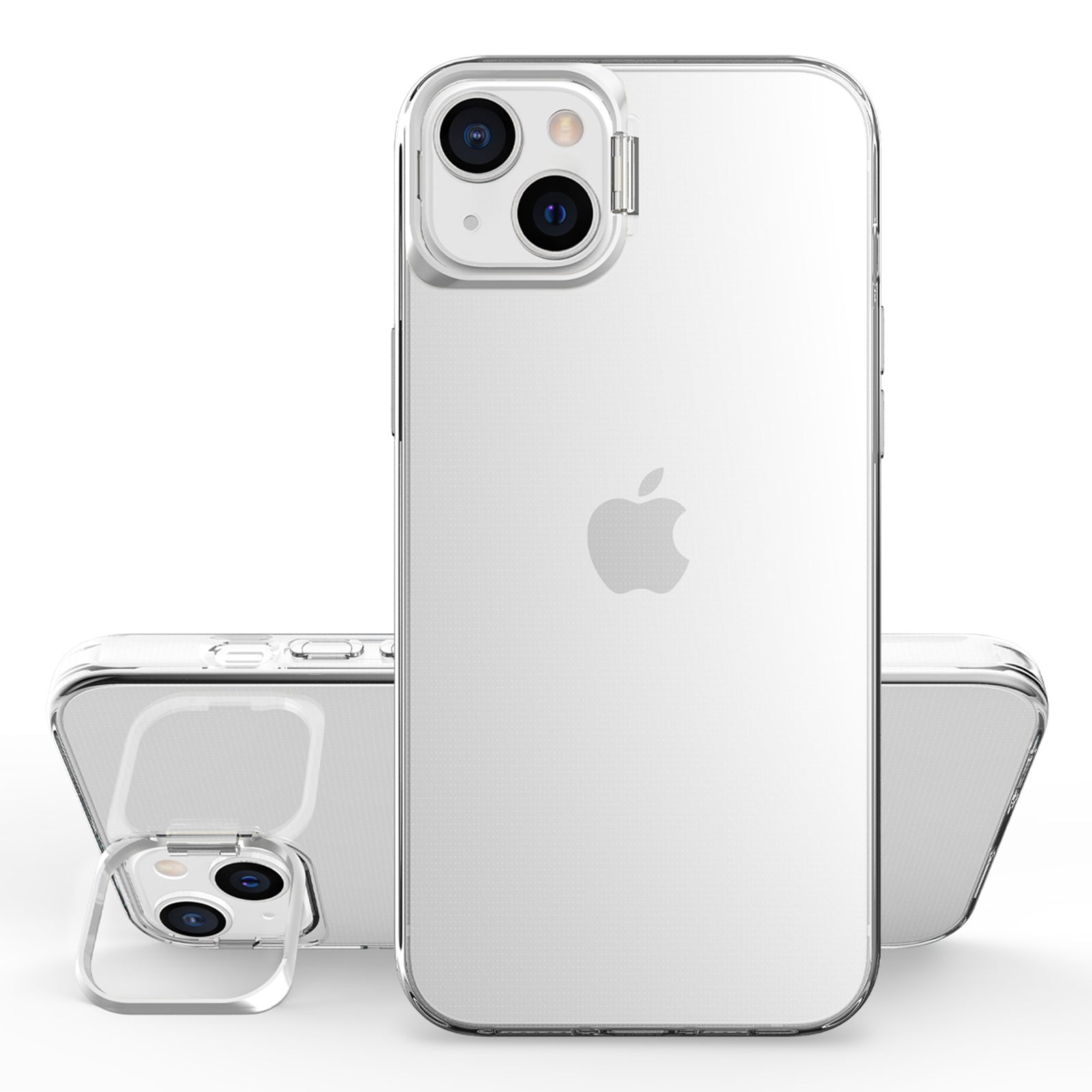 For iPhone 13 6.1 inch 14 Apex Capsule Series Anti-yellowing Phone Case Kickstand Clear 4 Corners Airbags Protective Soft TPU Phone Cover with Metal Camera Frame