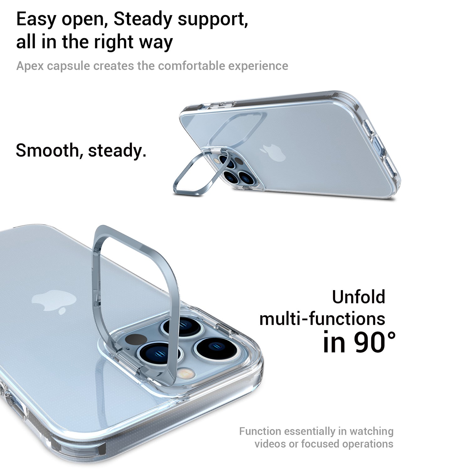 Apex Capsule Series for iPhone 12 Pro Max 6.7 inch 13 Pro Max 6.7 inch Drop-Proof TPU Phone Case Anti-Yellowing Shockproof Case with Lens Frame Kickstand