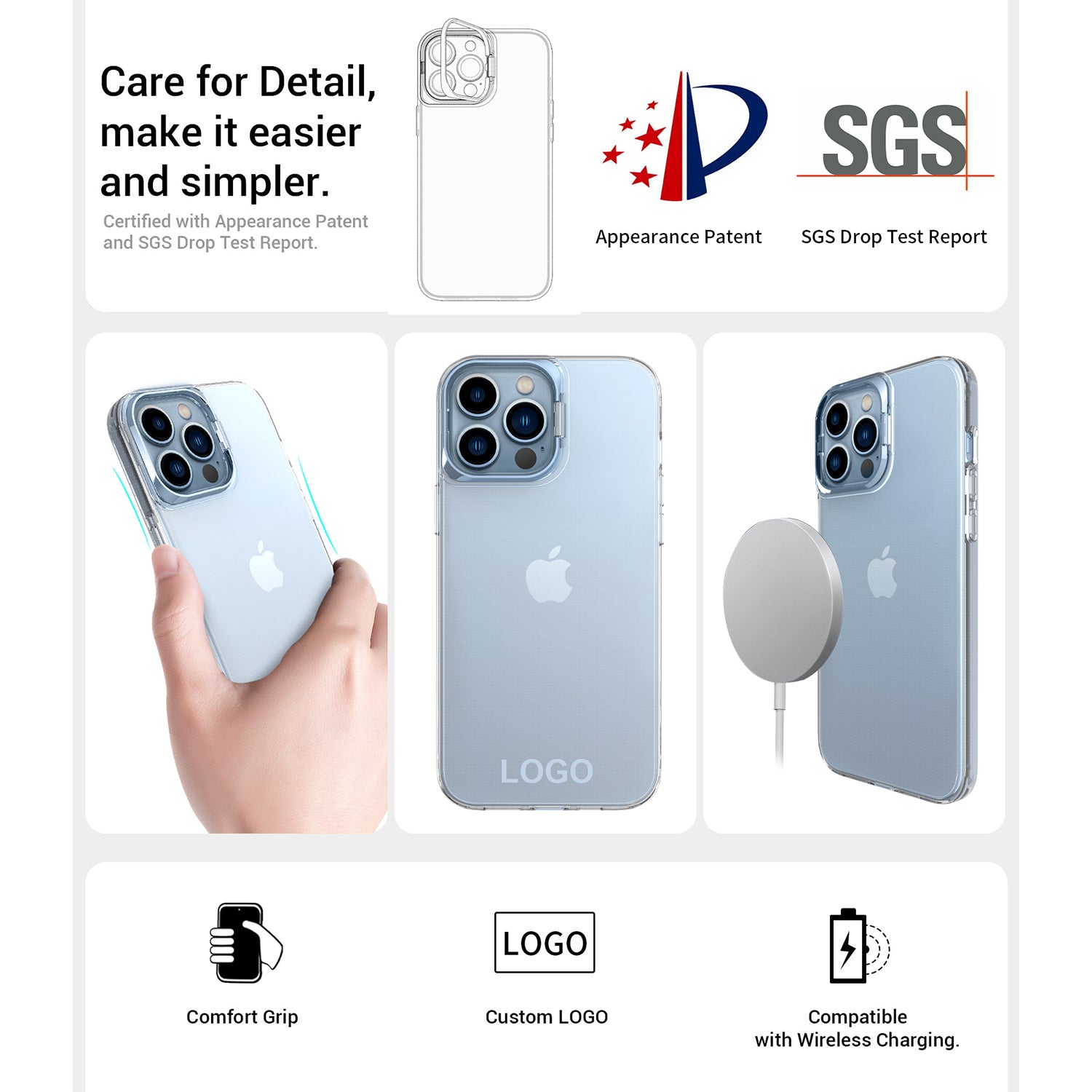 Apex Capsule Series for iPhone 12 Pro Max 6.7 inch 13 Pro Max 6.7 inch Drop-Proof TPU Phone Case Anti-Yellowing Shockproof Case with Lens Frame Kickstand