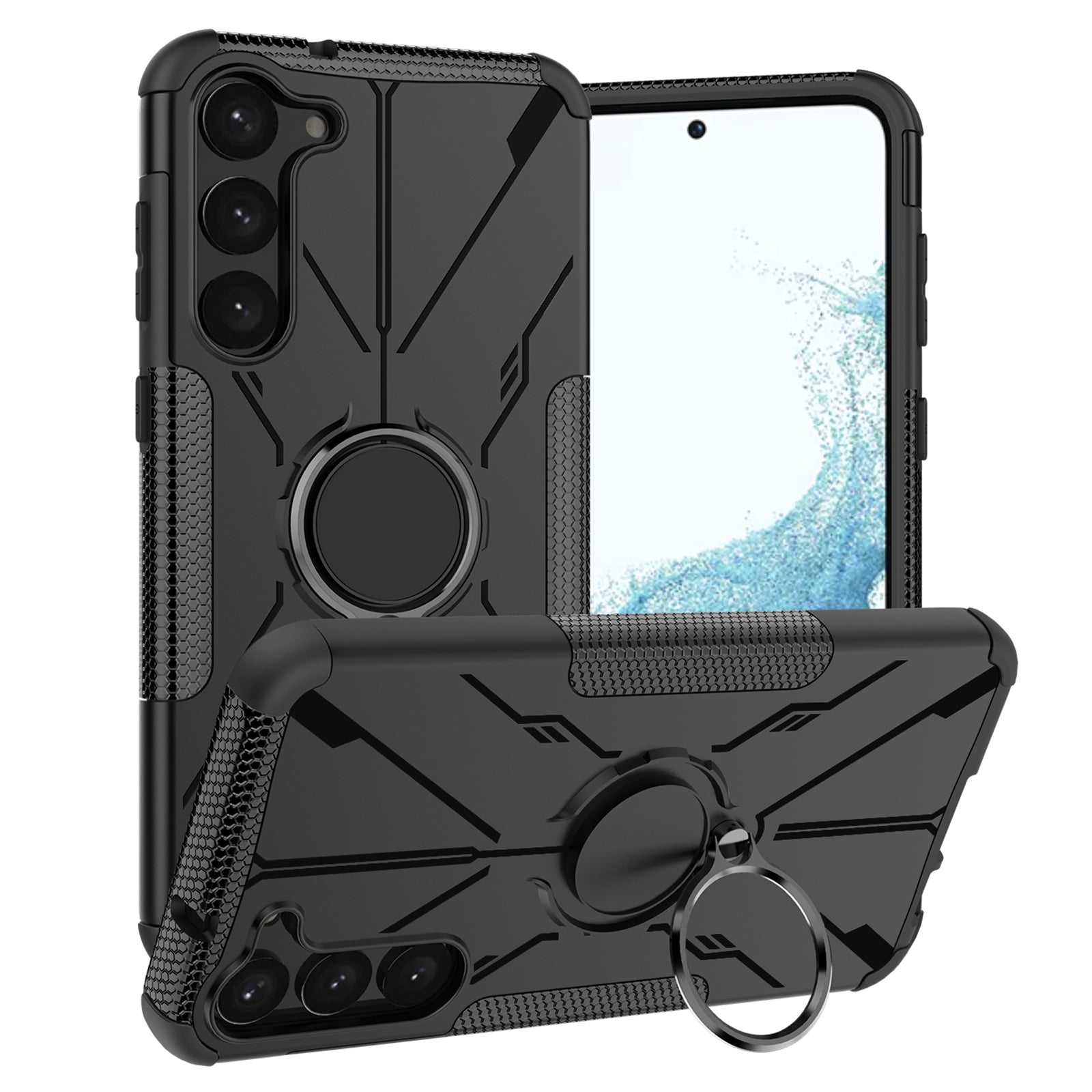 For Samsung Galaxy S23 Ring Kickstand Drop-proof Phone Case Hard PC Soft TPU Hybrid Cover