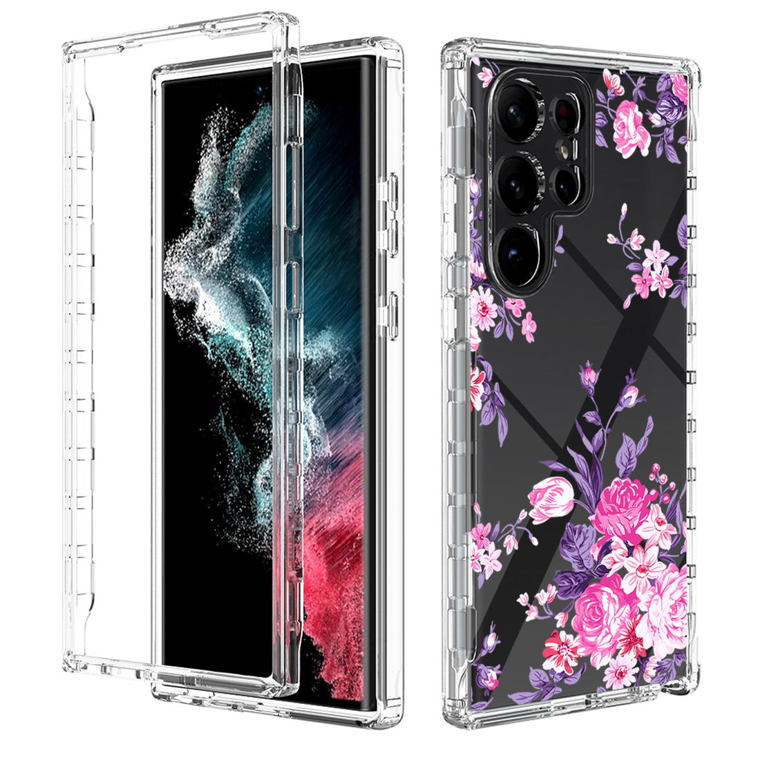 For Samsung Galaxy S23 Ultra Pattern Printing PC TPU Hybrid Case Transparent Shockproof Phone Cover