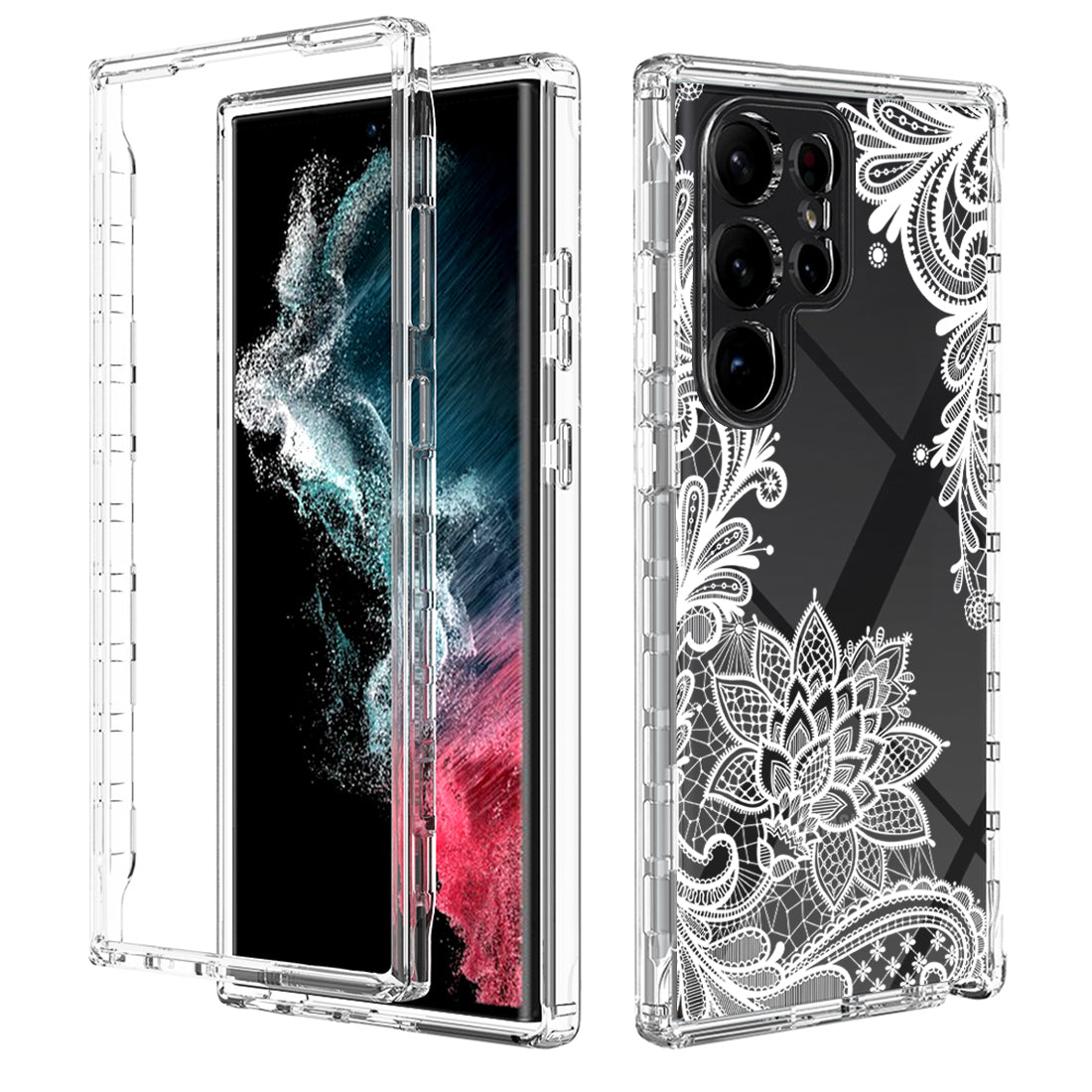 For Samsung Galaxy S23 Ultra Pattern Printing PC TPU Hybrid Case Transparent Shockproof Phone Cover