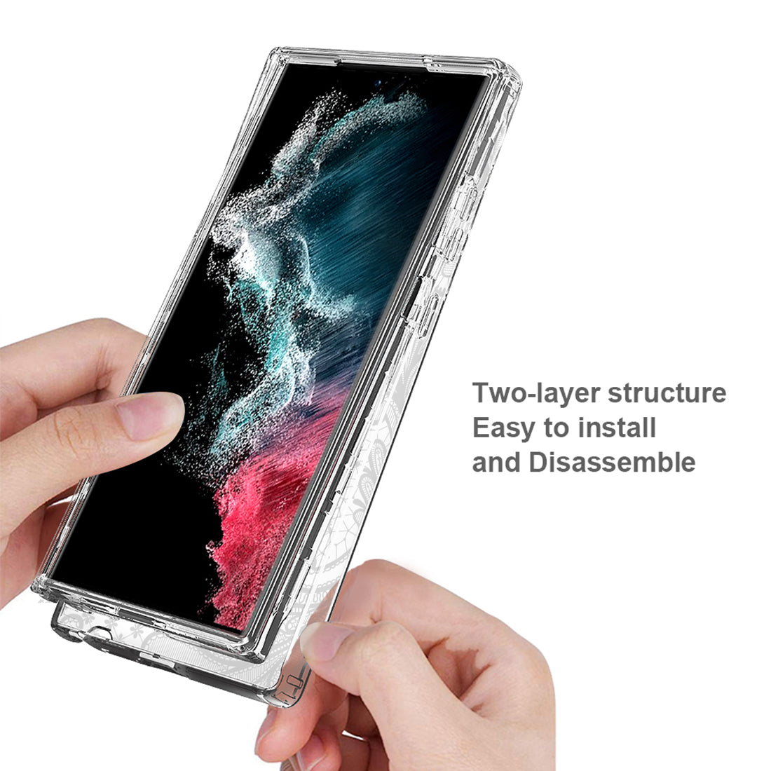 For Samsung Galaxy S23 Ultra Pattern Printing PC TPU Hybrid Case Transparent Shockproof Phone Cover