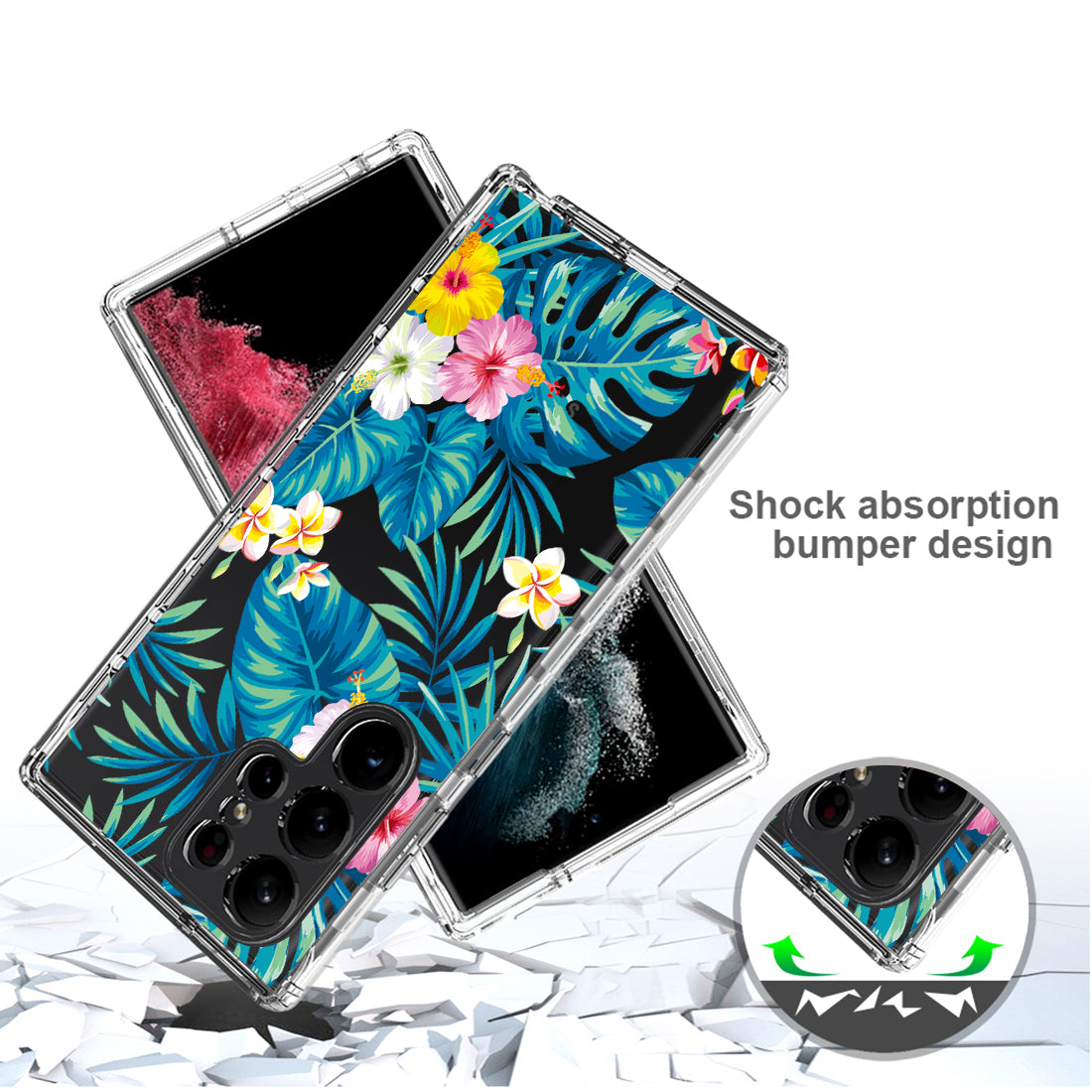 For Samsung Galaxy S23 Ultra Pattern Printing PC TPU Hybrid Case Transparent Shockproof Phone Cover