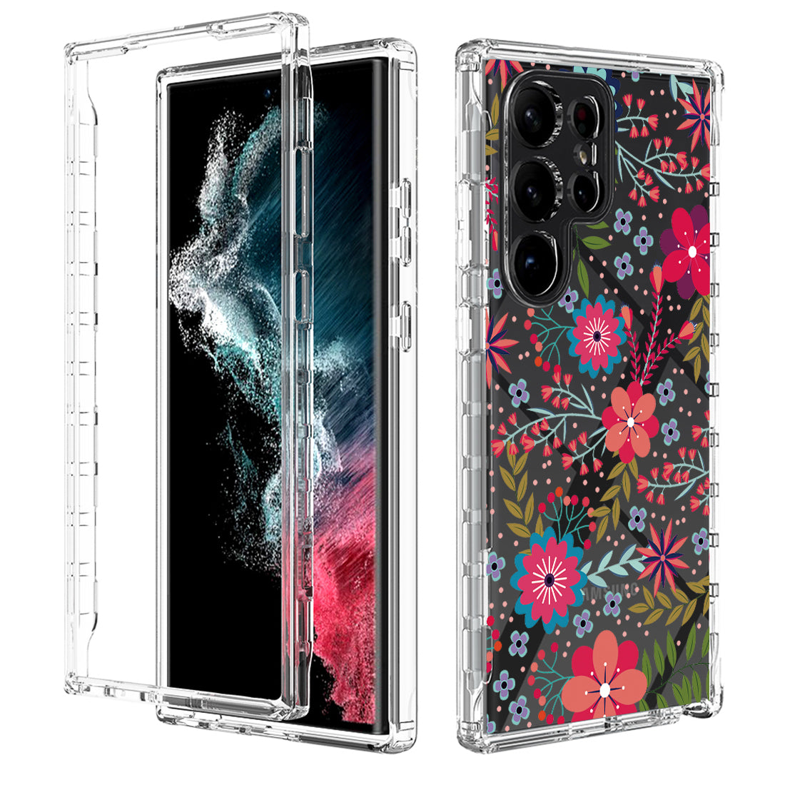 For Samsung Galaxy S23 Ultra Pattern Printing PC TPU Hybrid Case Transparent Shockproof Phone Cover