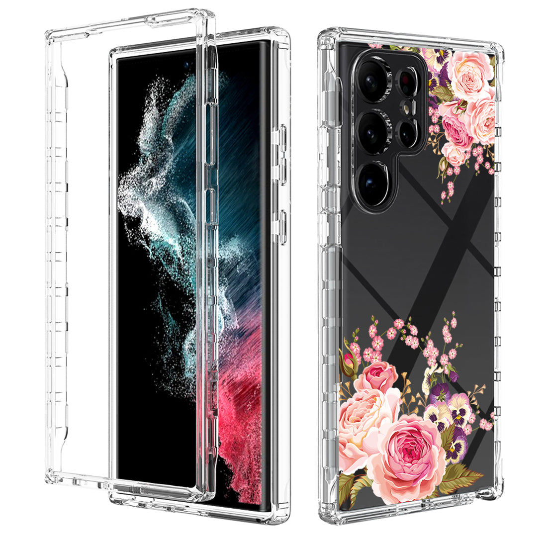 For Samsung Galaxy S23 Ultra Pattern Printing PC TPU Hybrid Case Transparent Shockproof Phone Cover