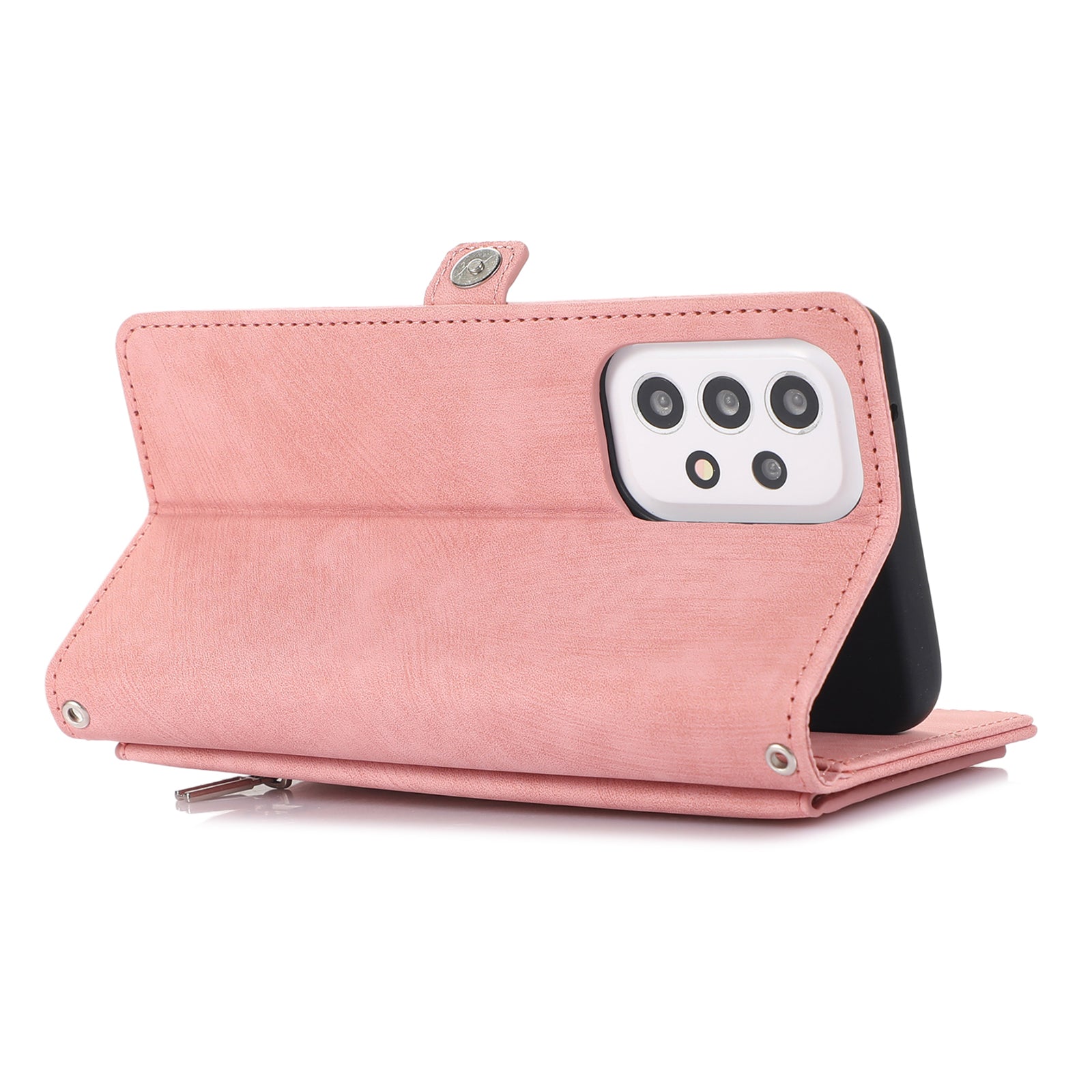 Shockproof Phone Case For Samsung Galaxy A32 4G (US Version) Zipper Pocket Wallet 9 Card Slots Stand PU Leather Phone Cover with Wrist Strap