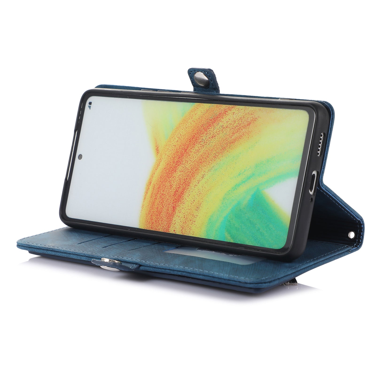 Shockproof Phone Case For Samsung Galaxy A32 4G (US Version) Zipper Pocket Wallet 9 Card Slots Stand PU Leather Phone Cover with Wrist Strap