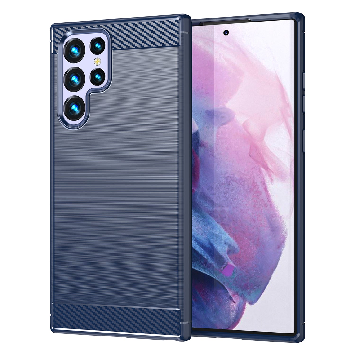 Pro Samsung Galaxy S23 Ultra Struktura karbonových vláken proti poškrábání Kryt telefonu Kartáčovaný flexibilní zadní kryt TPU
