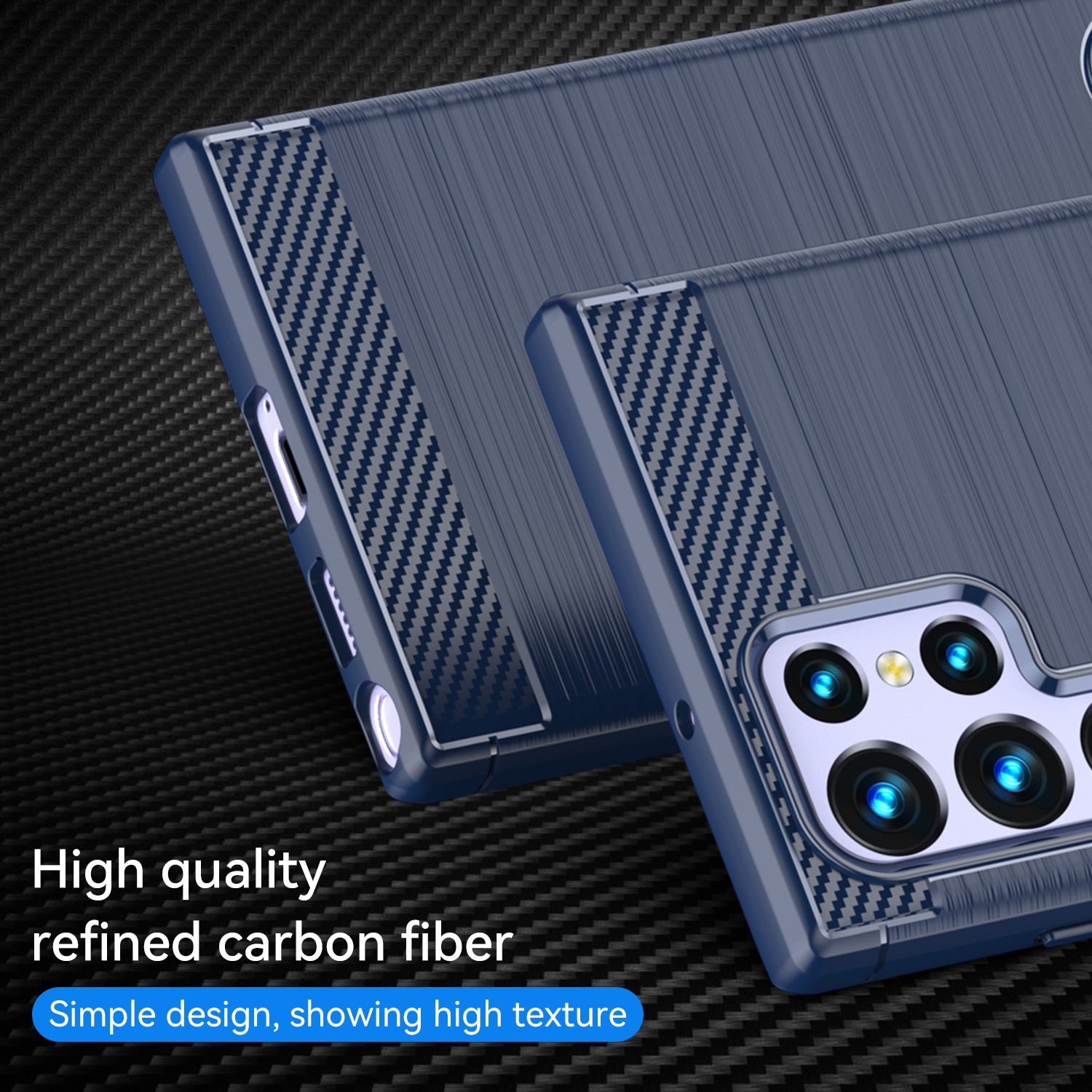 Pro Samsung Galaxy S23 Ultra Struktura karbonových vláken proti poškrábání Kryt telefonu Kartáčovaný flexibilní zadní kryt TPU