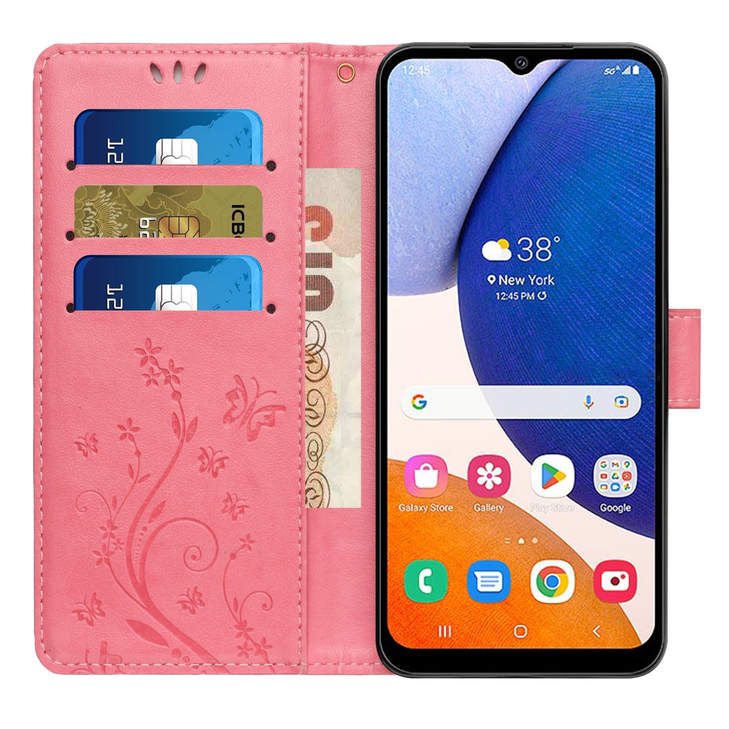 For Samsung Galaxy A54 5G Anti-drop Flower Butterfly Imprinted Flip Phone Cover Shockproof PU Leather Phone Case Wallet Stand
