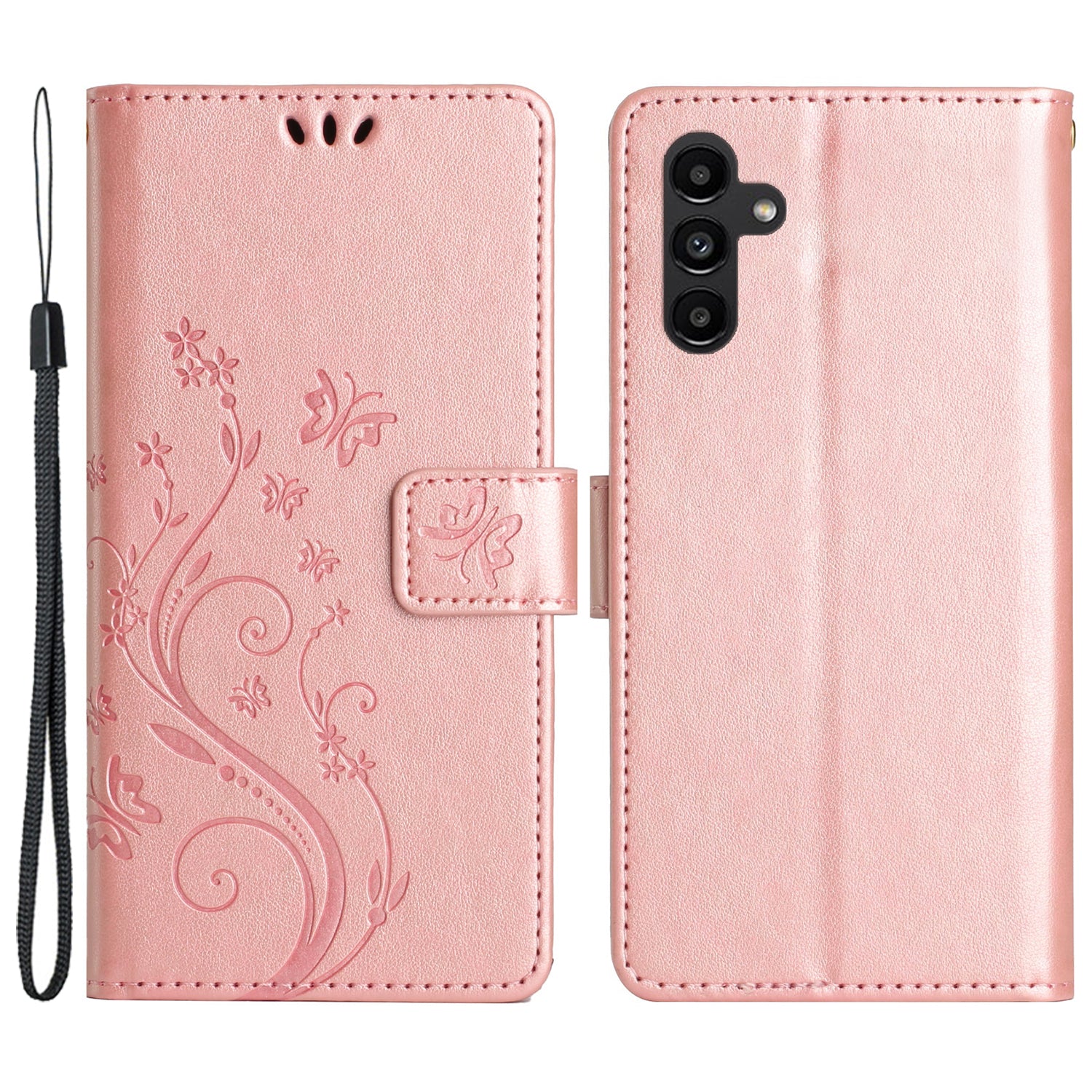 For Samsung Galaxy A54 5G Anti-drop Flower Butterfly Imprinted Flip Phone Cover Shockproof PU Leather Phone Case Wallet Stand