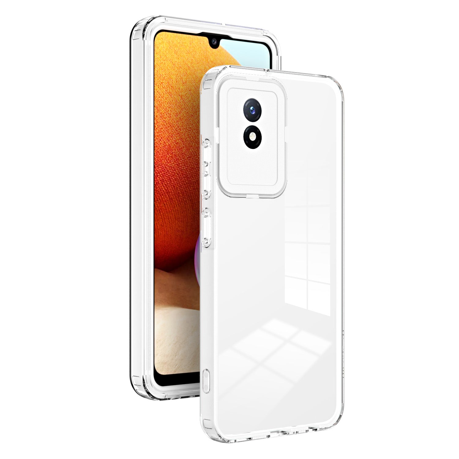 For vivo Y02 4G 3-in-1 Transparent Phone Cover Bump Proof TPU Backplate PC Frame PC Camera Ring Phone Hybrid Case