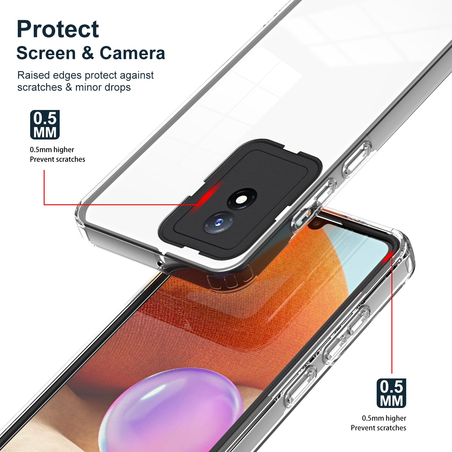 For vivo Y02 4G 3-in-1 Transparent Phone Cover Bump Proof TPU Backplate PC Frame PC Camera Ring Phone Hybrid Case