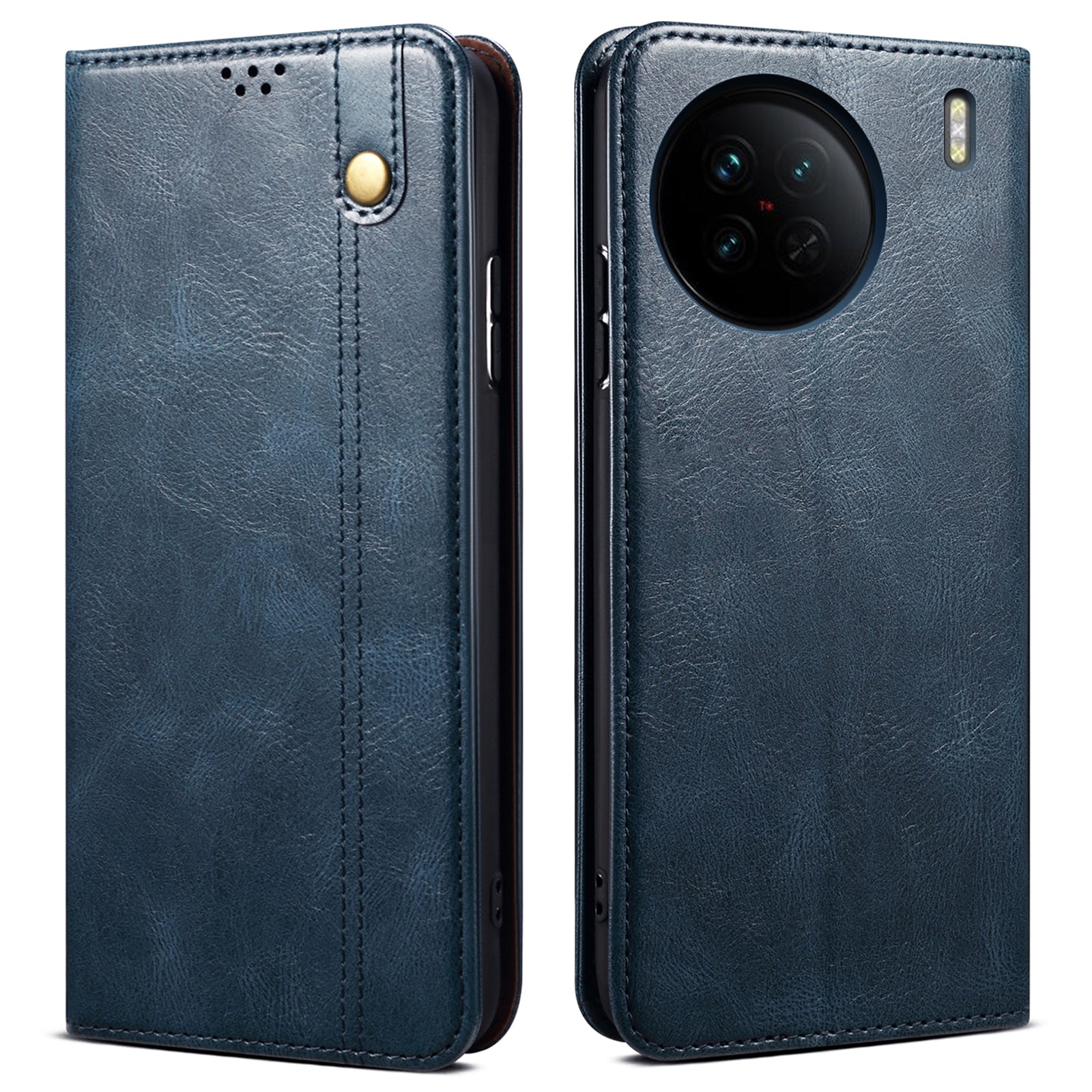 PU Leather Folio Flip Phone Cover For vivo X90 Pro 5G Waxy Crazy Horse Texture Anti-scratch Magnetic Auto-absorbed Phone Case Stand Wallet
